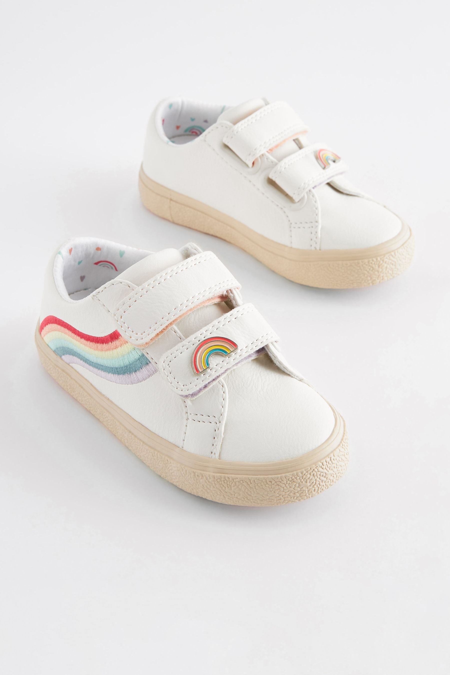 White Standard Fit (F) Rainbow Touch Fasten Trainers