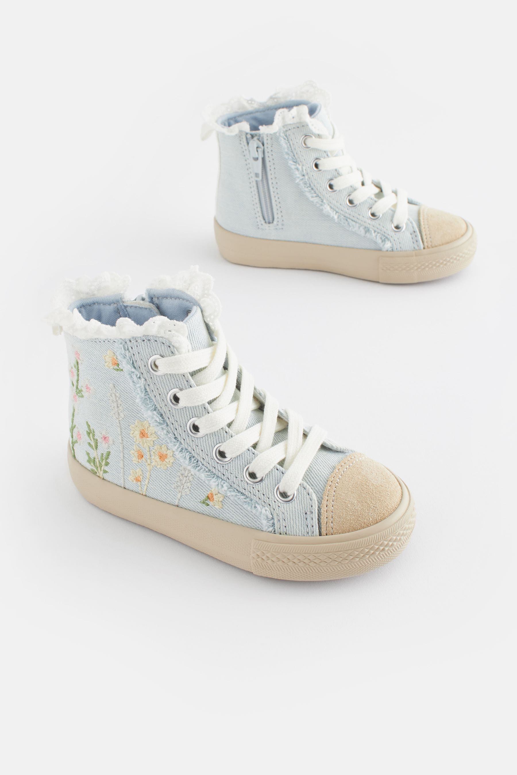 Denim Blue Embroidered High Top Trainers