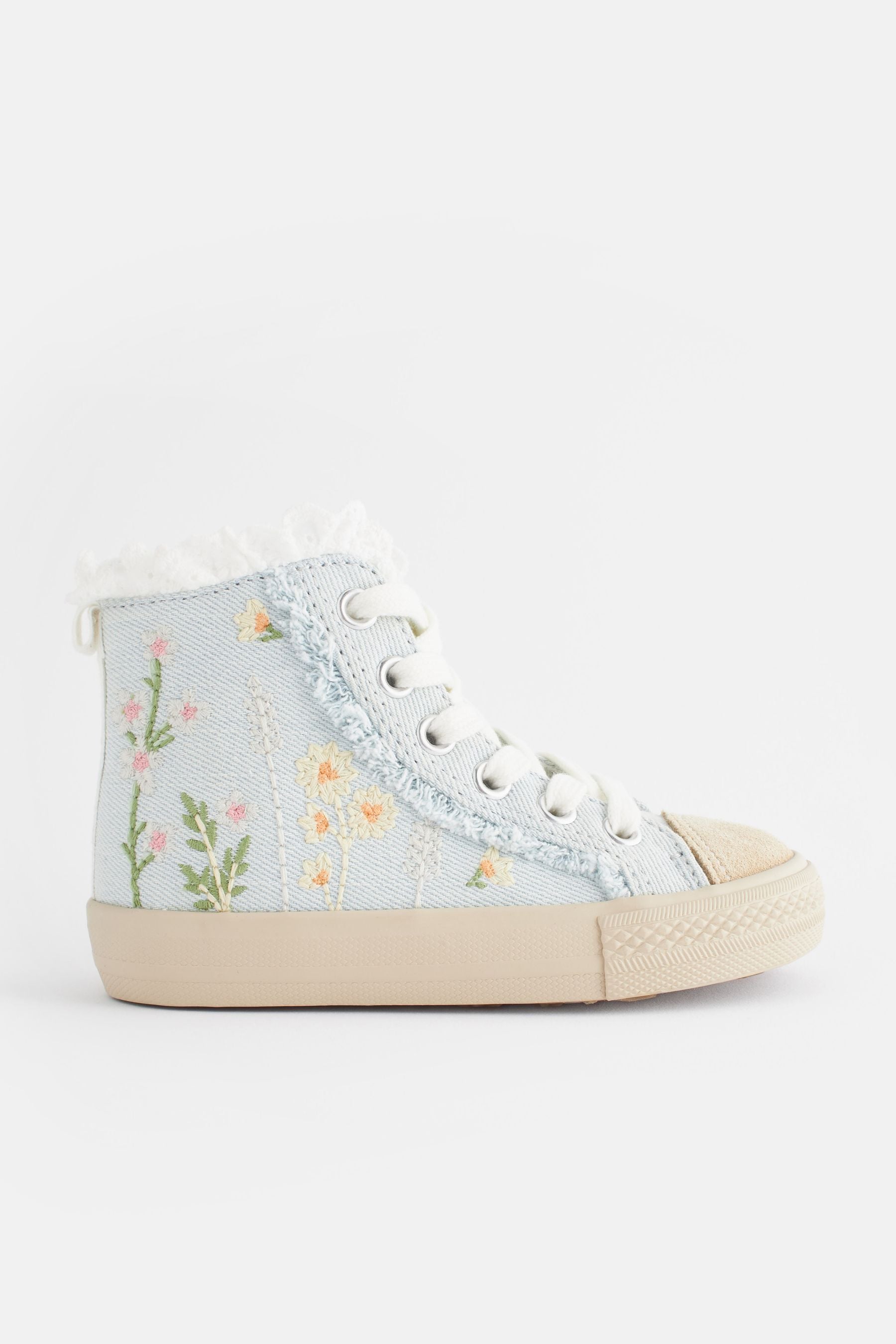 Denim Blue Embroidered High Top Trainers