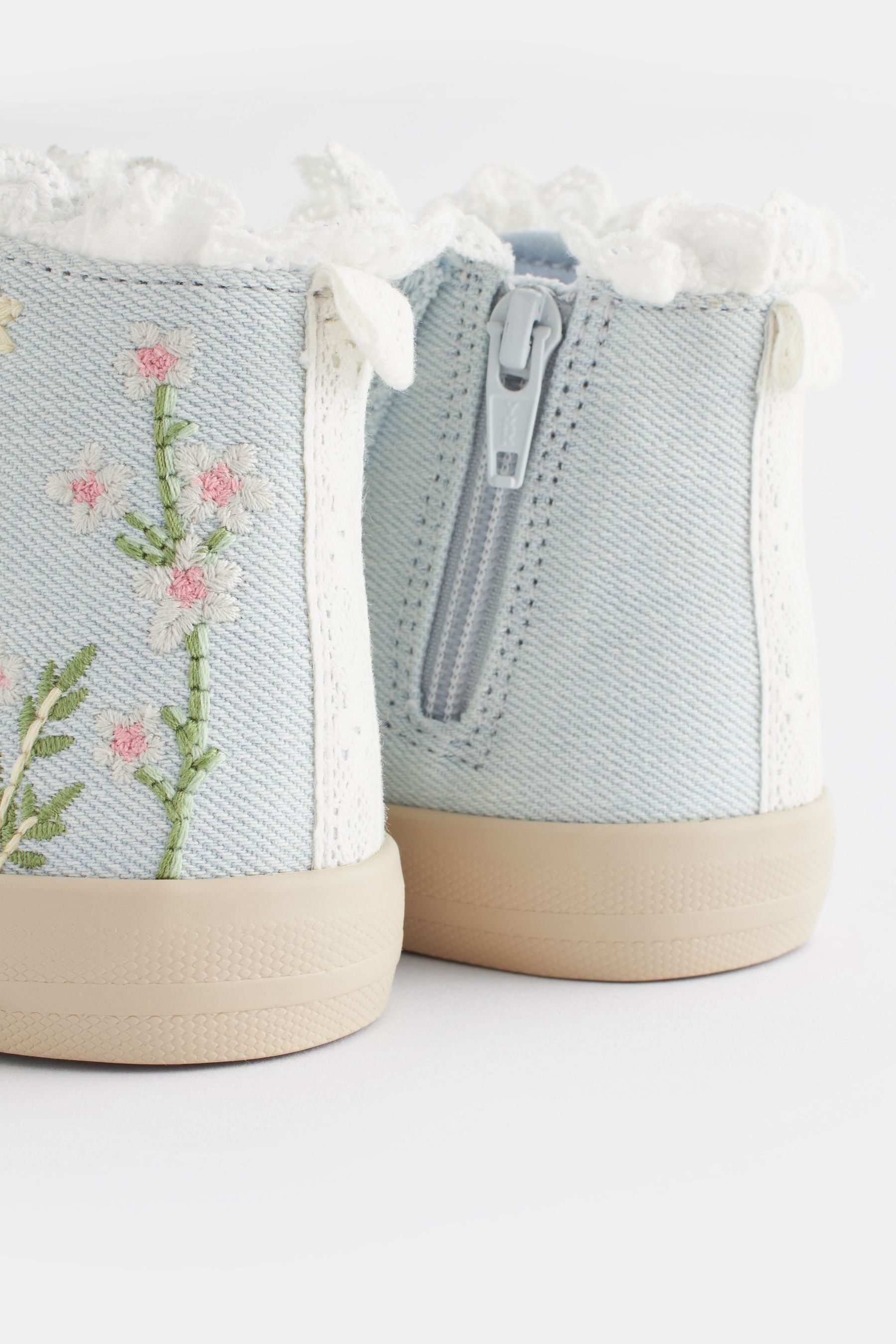 Denim Blue Embroidered High Top Trainers