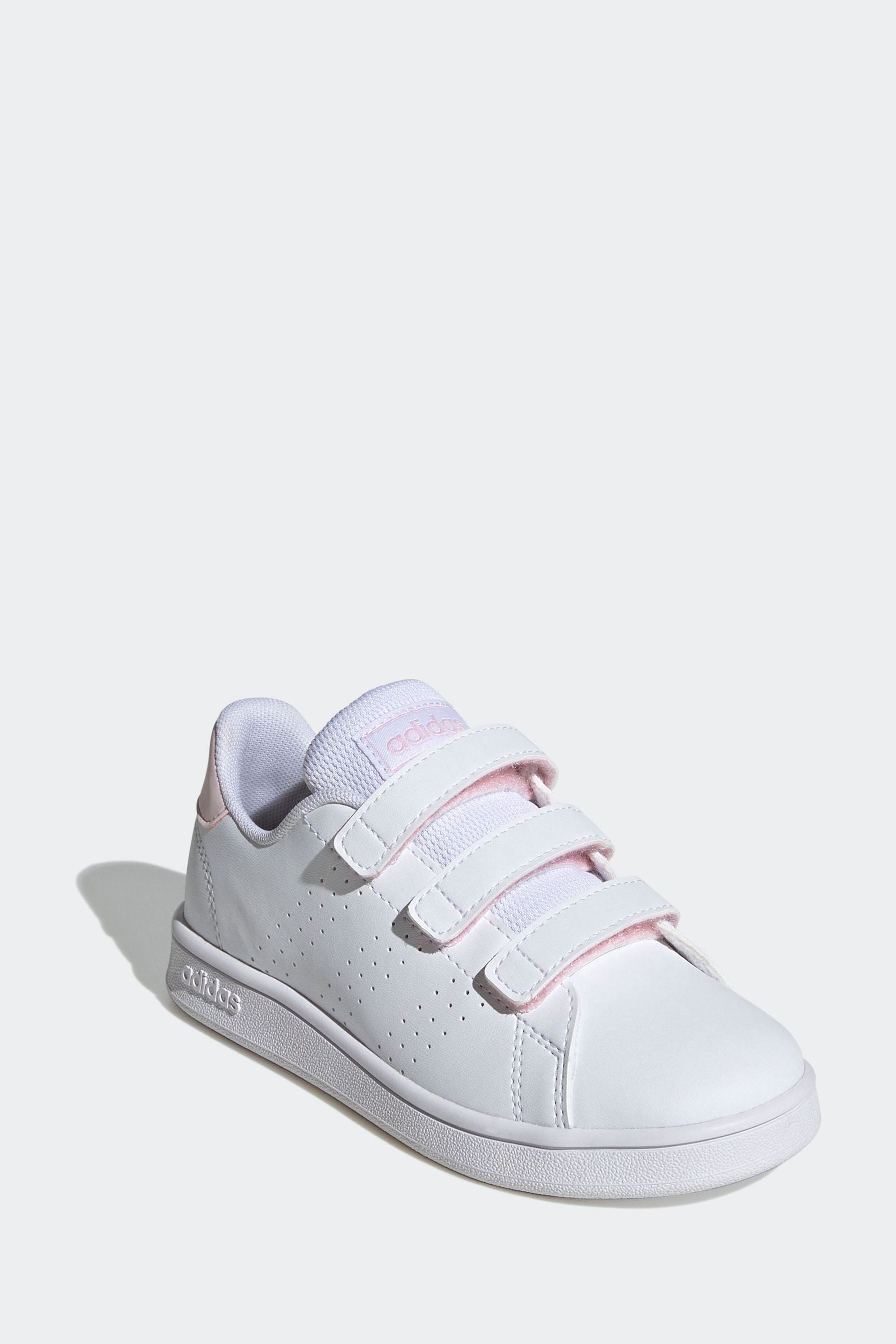 adidas White/Pink Sportswear Advantage Court Lifestyle Hook And Loop Trainers