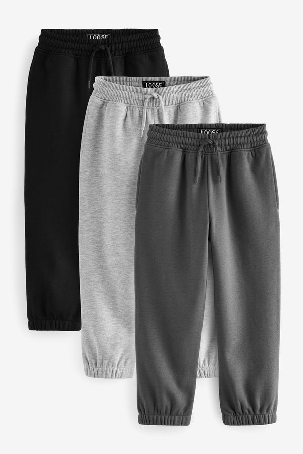 Black/Grey/Charcoal Basic Regular Fit Joggers 3 Pack (3-16yrs)