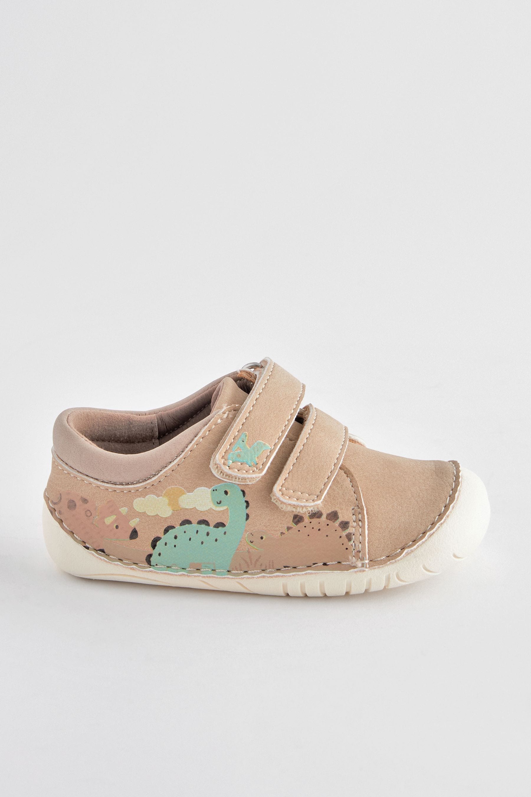 Neutral Dinosaur Scene Wide Fit (G) Crawler Shoes