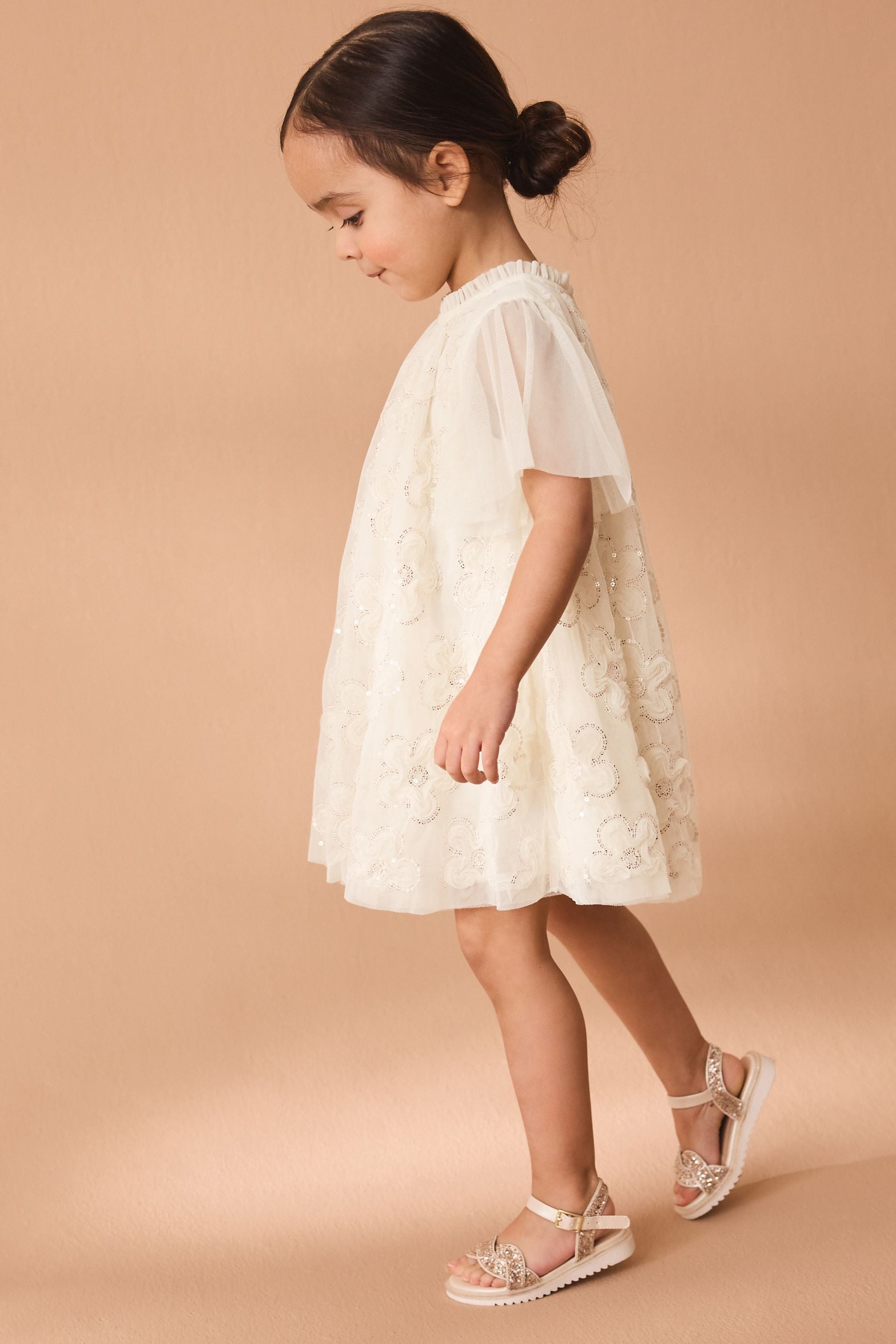 Cream Mesh Flower Dress (3mths-7yrs)