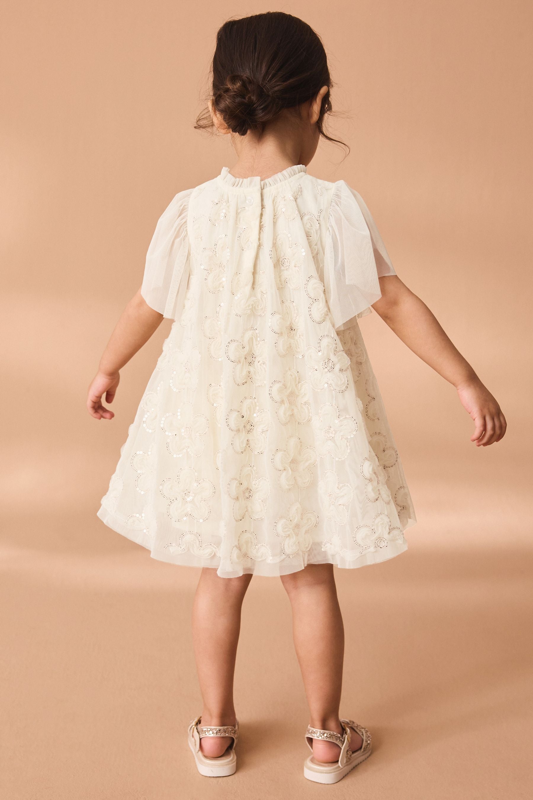 Cream Mesh Flower Dress (3mths-7yrs)