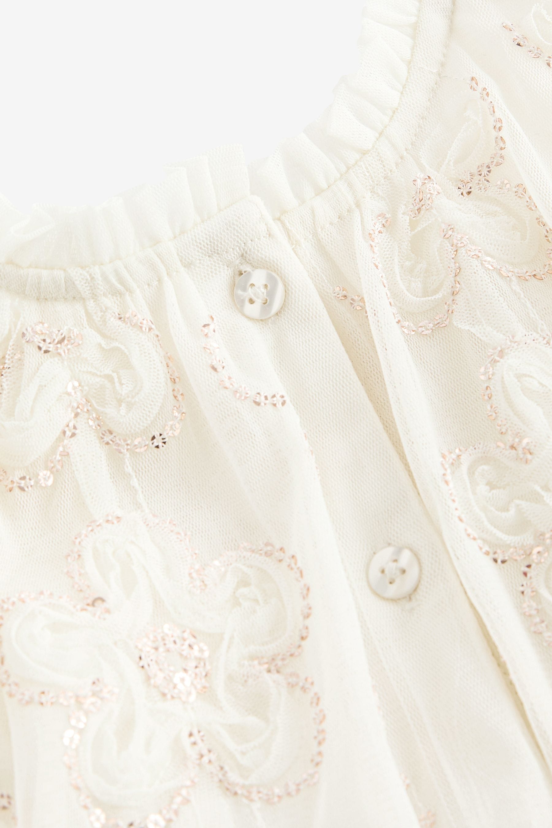 Cream Mesh Flower Print  Dress (3mths-7yrs)