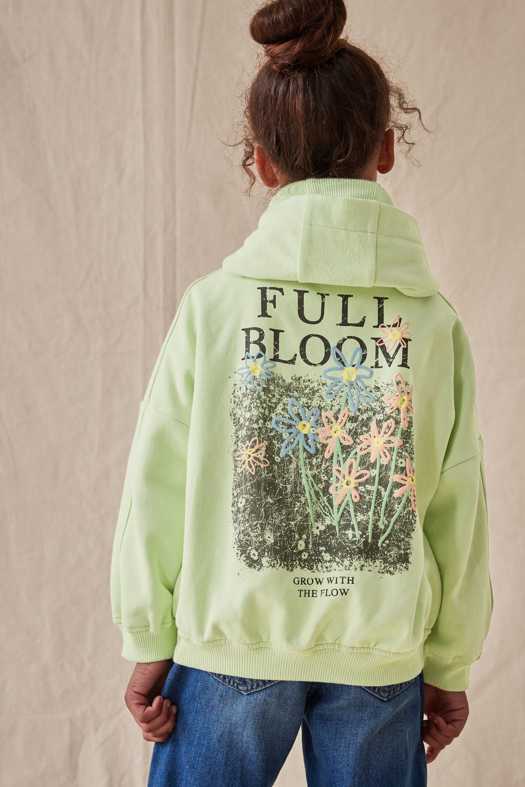 Lime Green Floral Printed Zip Through Hoodie (3-16yrs)