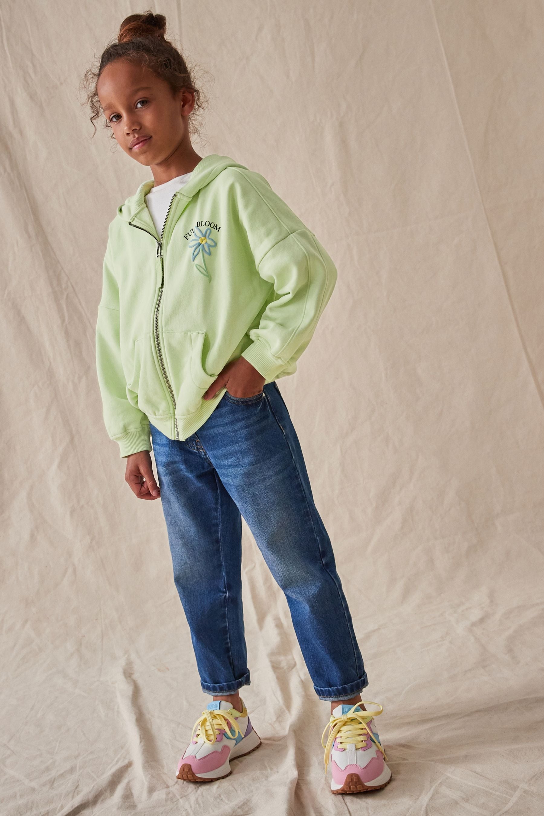 Lime Green Floral Printed Zip Through Hoodie (3-16yrs)