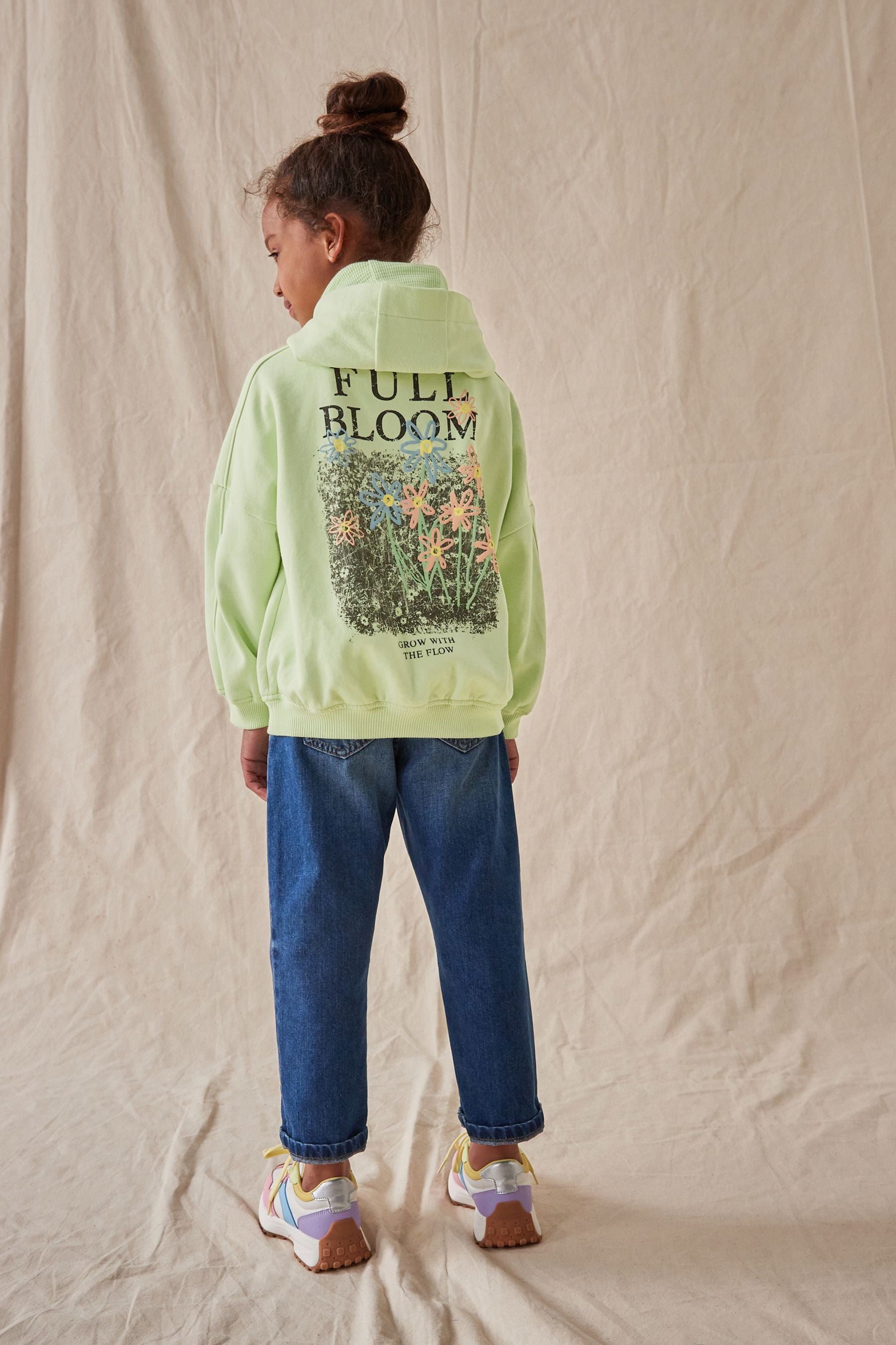 Lime Green Floral Printed Zip Through Hoodie (3-16yrs)