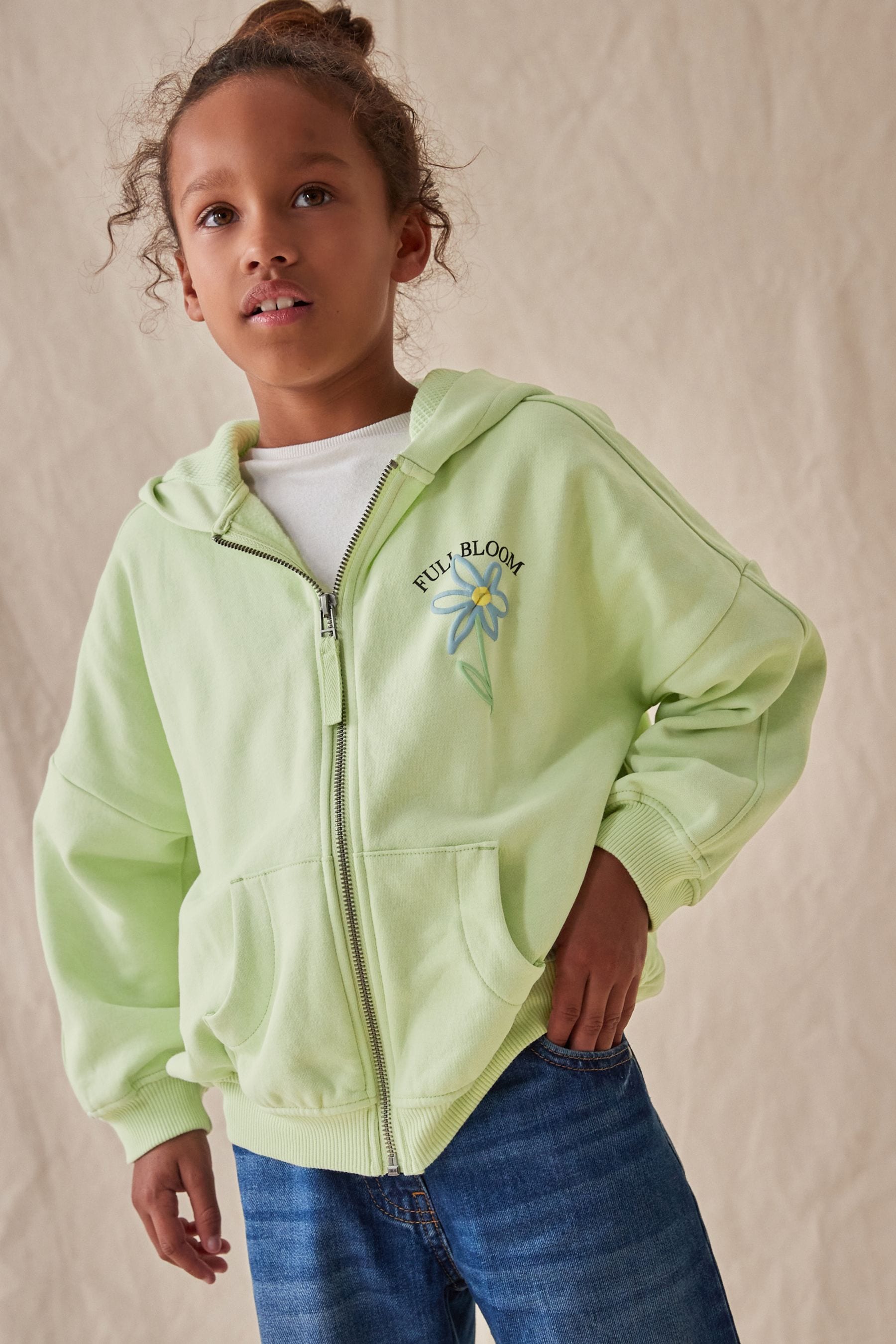 Lime Green Floral Printed Zip Through Hoodie (3-16yrs)