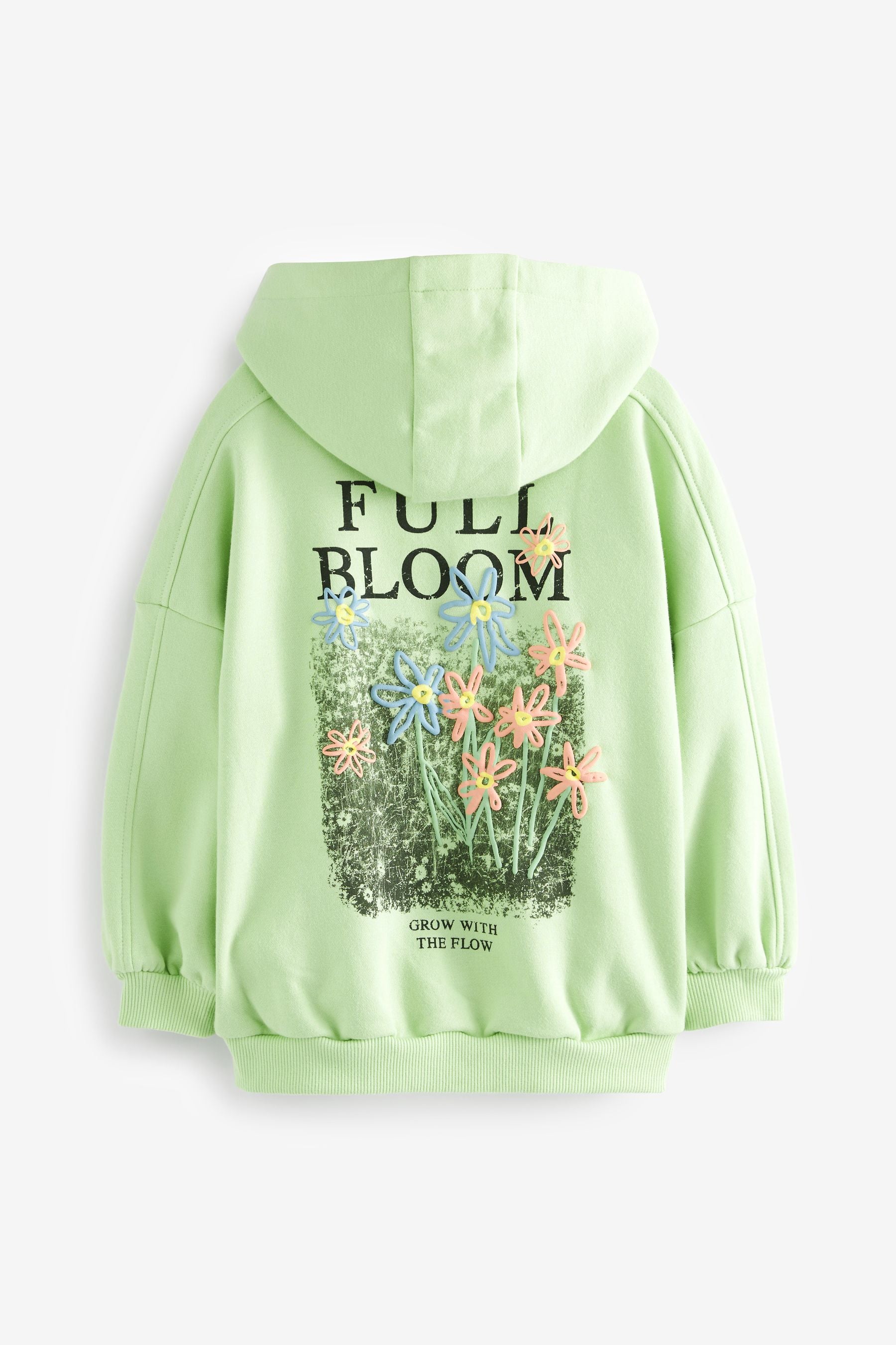 Lime Green Floral Printed Zip Through Hoodie (3-16yrs)