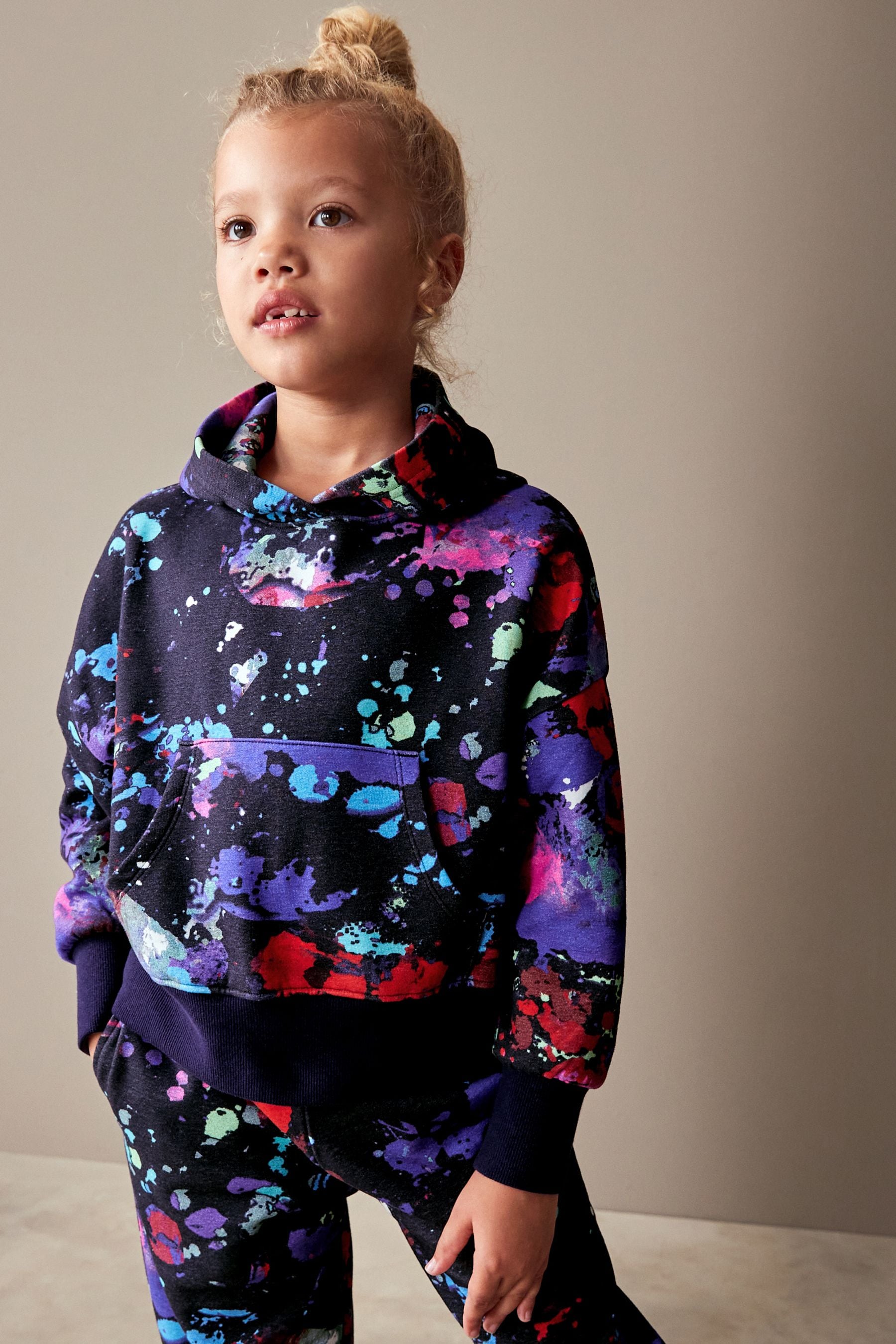 Black Grafiti Splat Hoodie Oversized 90s Hoodie (3-16yrs)