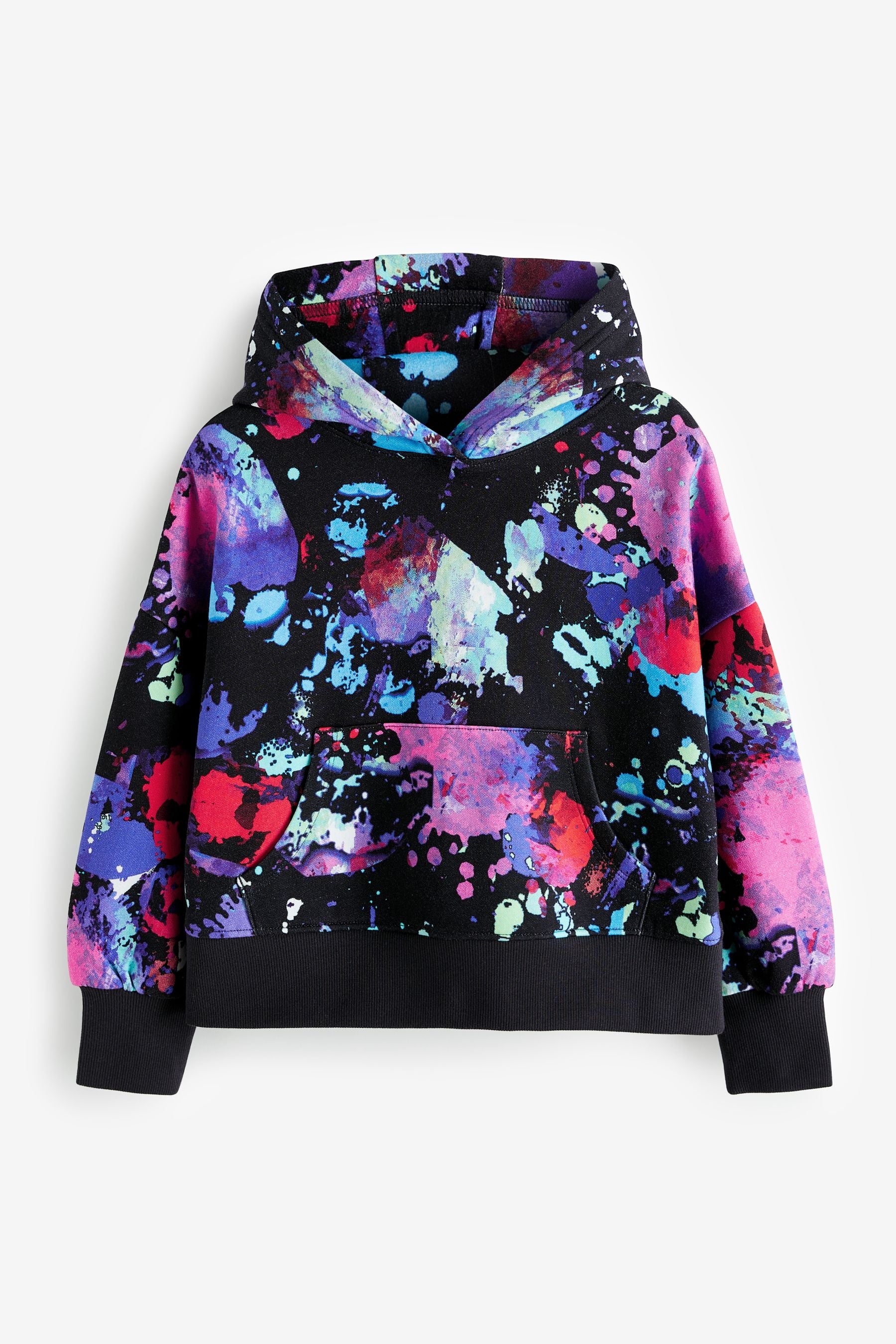 Black Grafiti Splat Hoodie Oversized 90s Hoodie (3-16yrs)