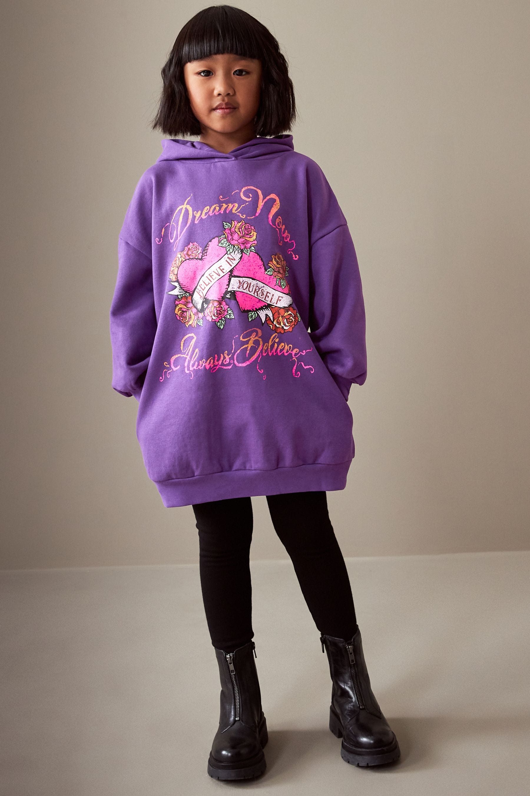 Purple Band Printed Longline Hoodie (3-16yrs)