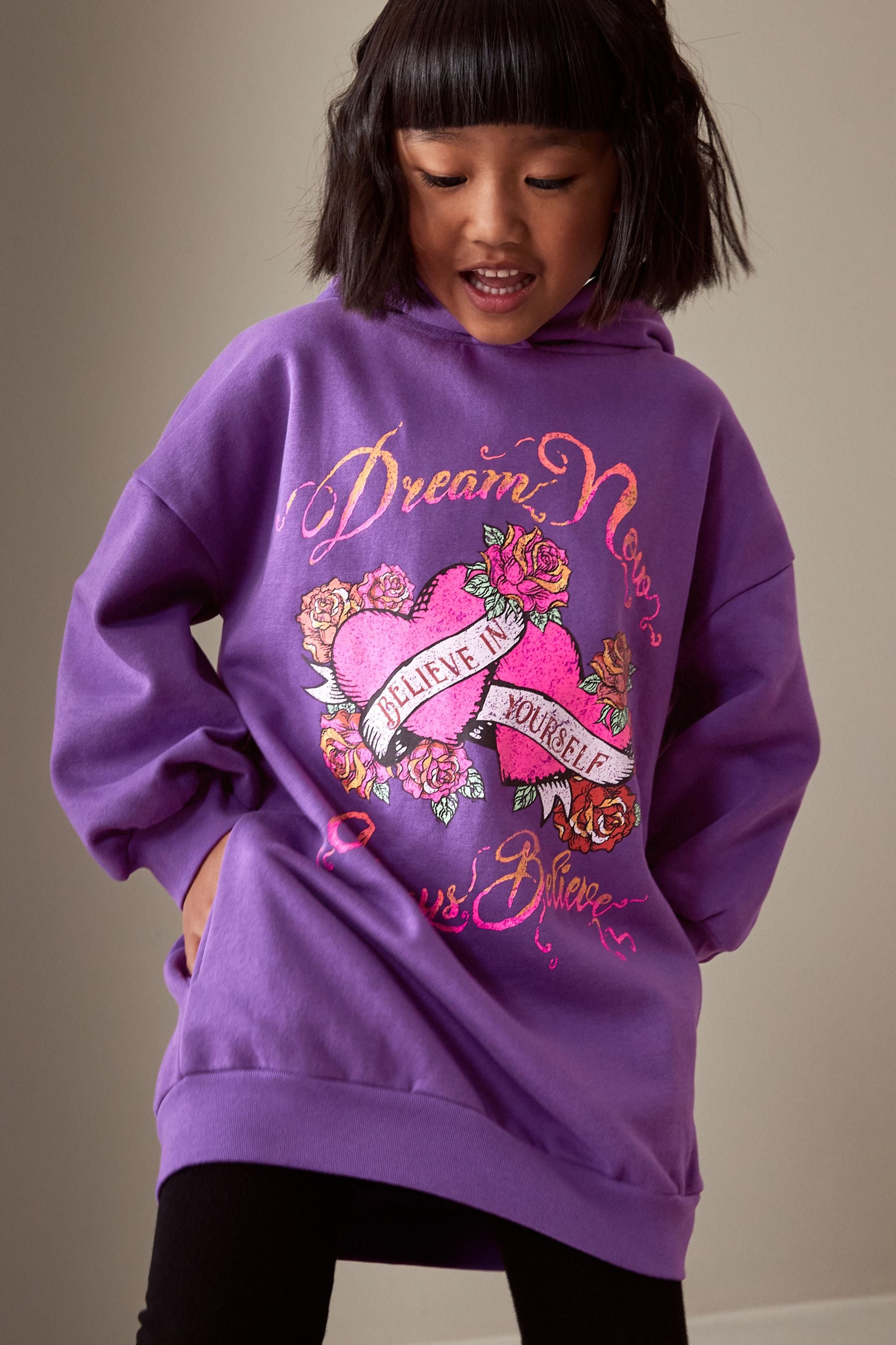 Purple Band Printed Longline Hoodie (3-16yrs)