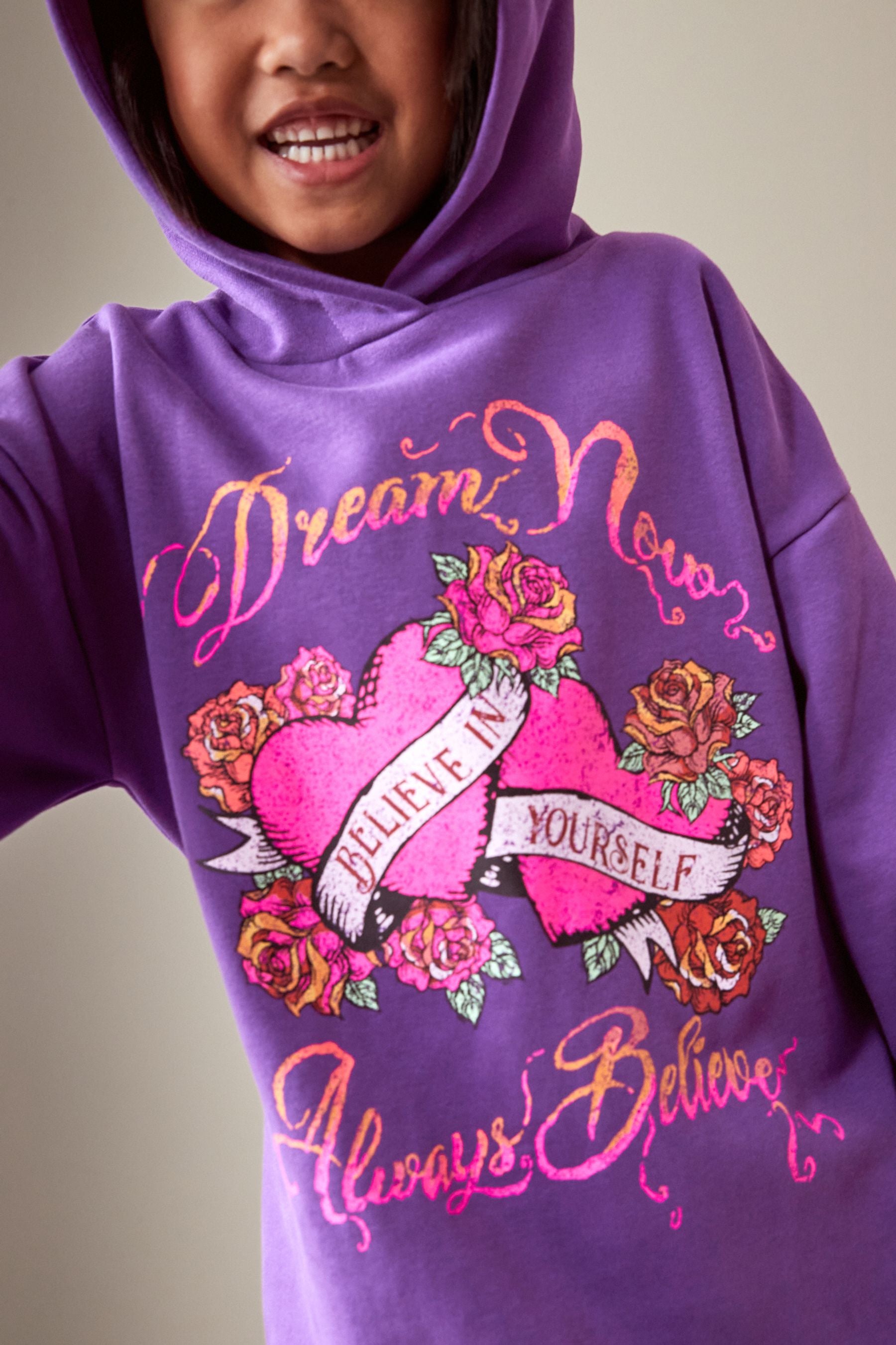 Purple Band Printed Longline Hoodie (3-16yrs)