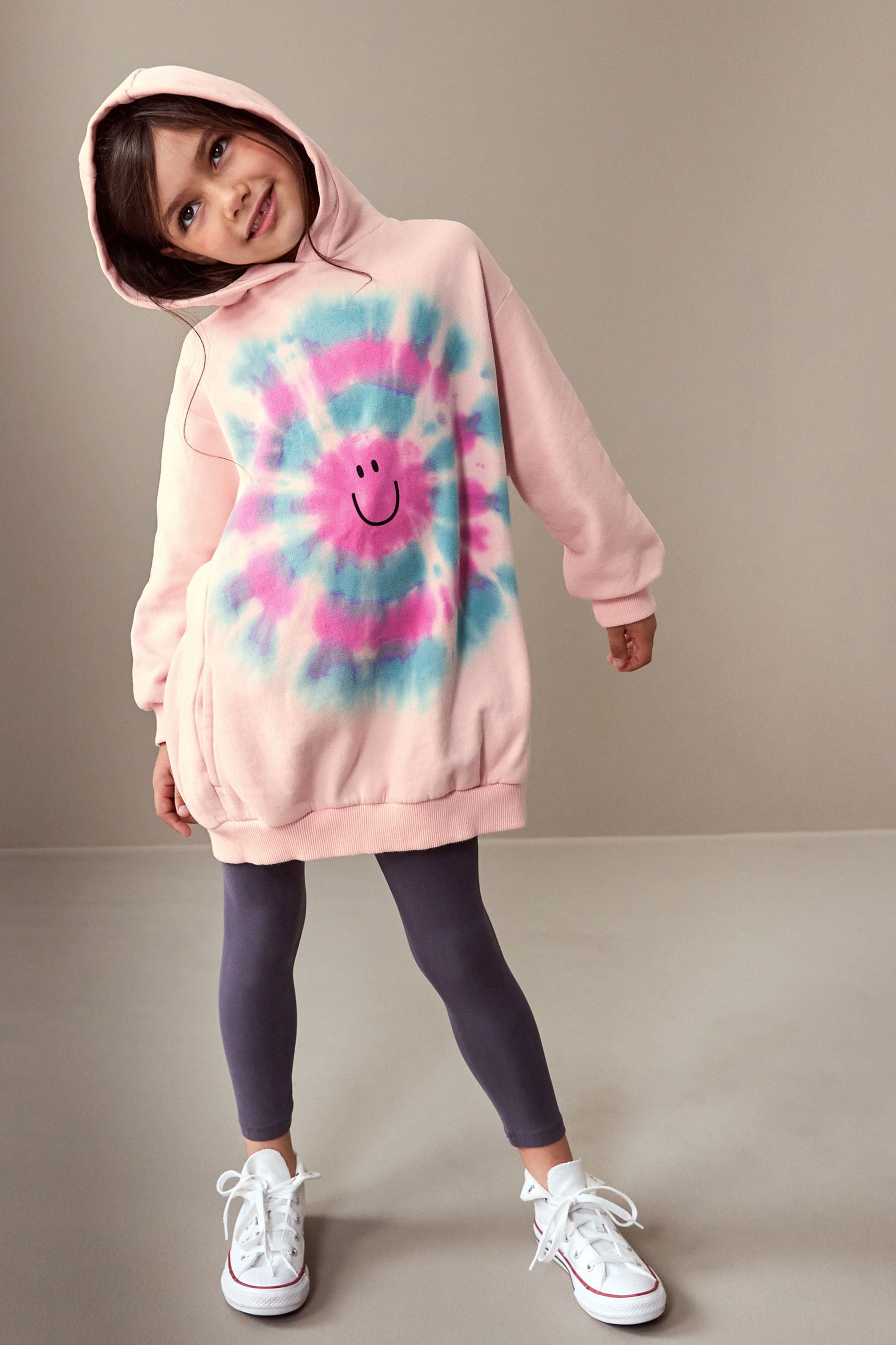 Pink Smile Tie Dye Longline Hoodie (3-16yrs)