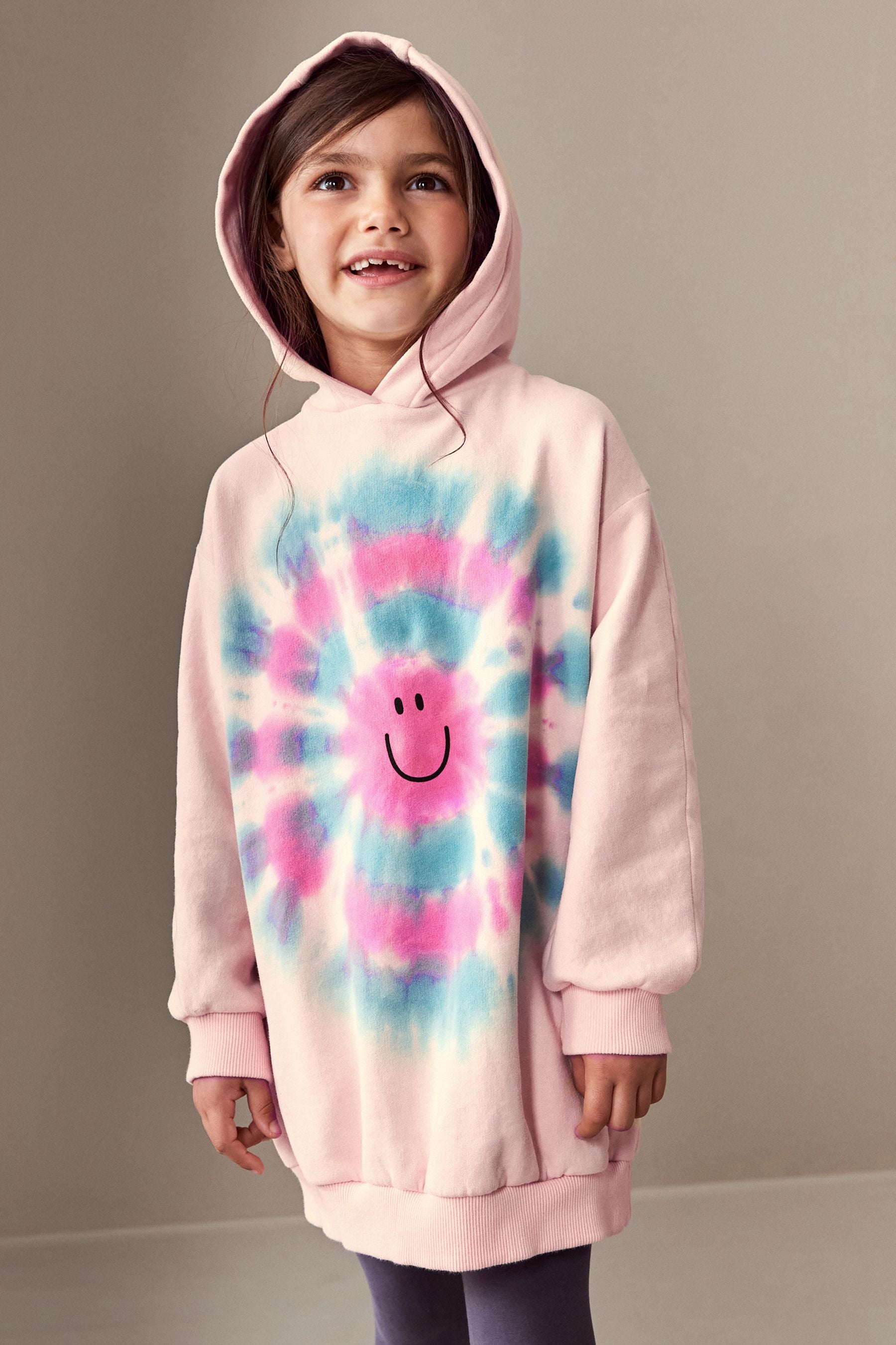 Pink Smile Tie Dye Longline Hoodie (3-16yrs)