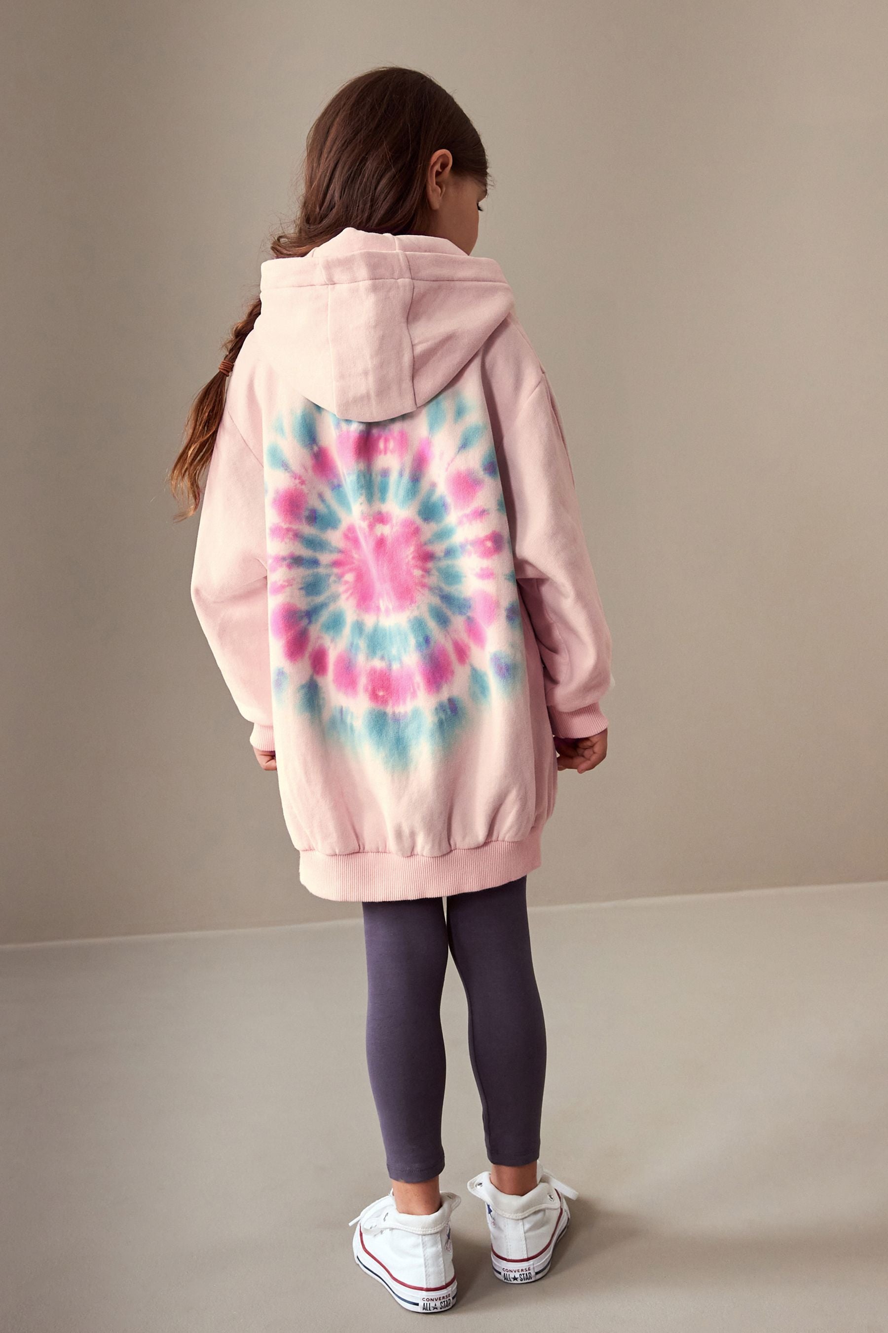 Pink Smile Tie Dye Longline Hoodie (3-16yrs)