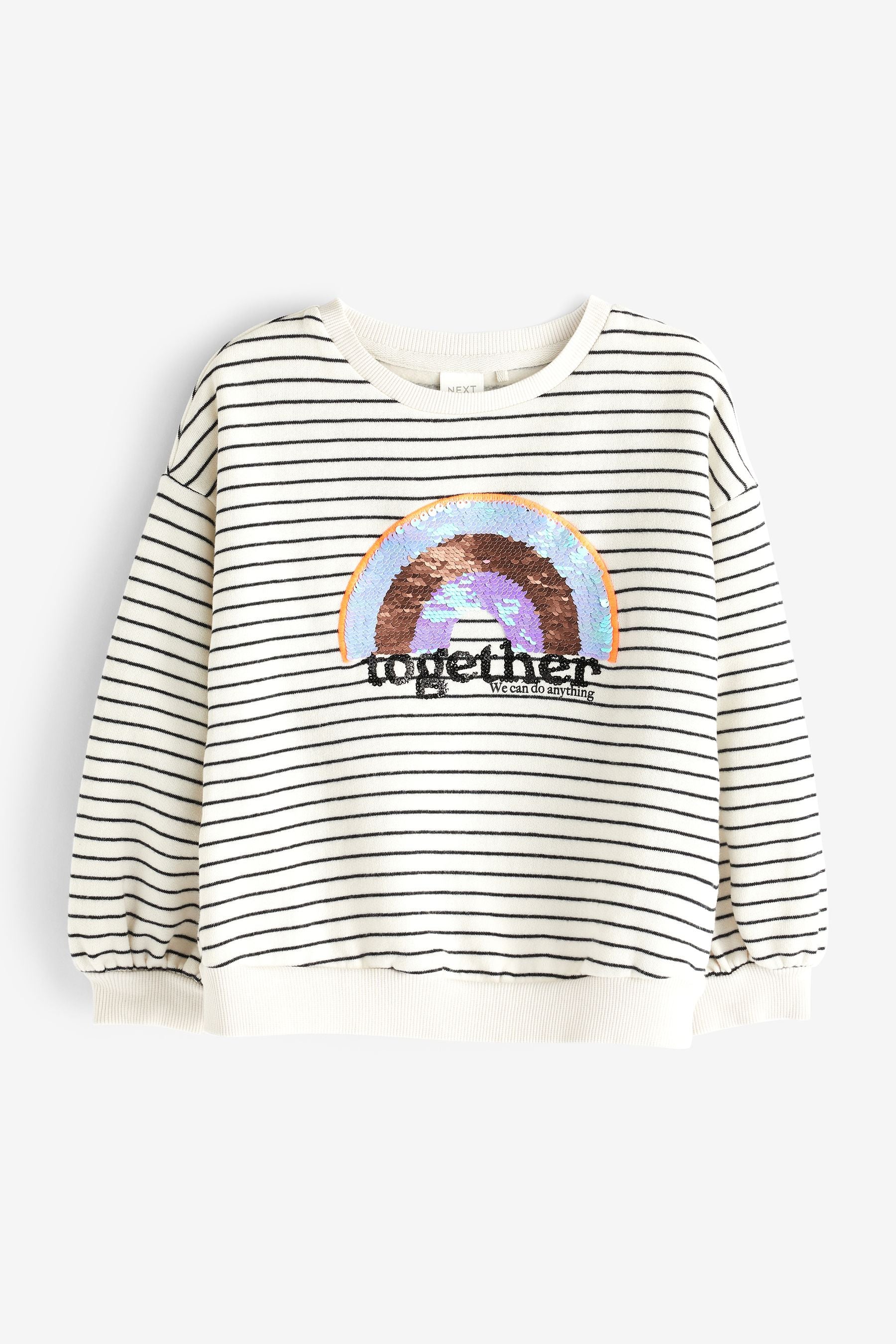 Black/White Stripe Rainbow Sequin Crew Sweatshirt Top (3-16yrs)