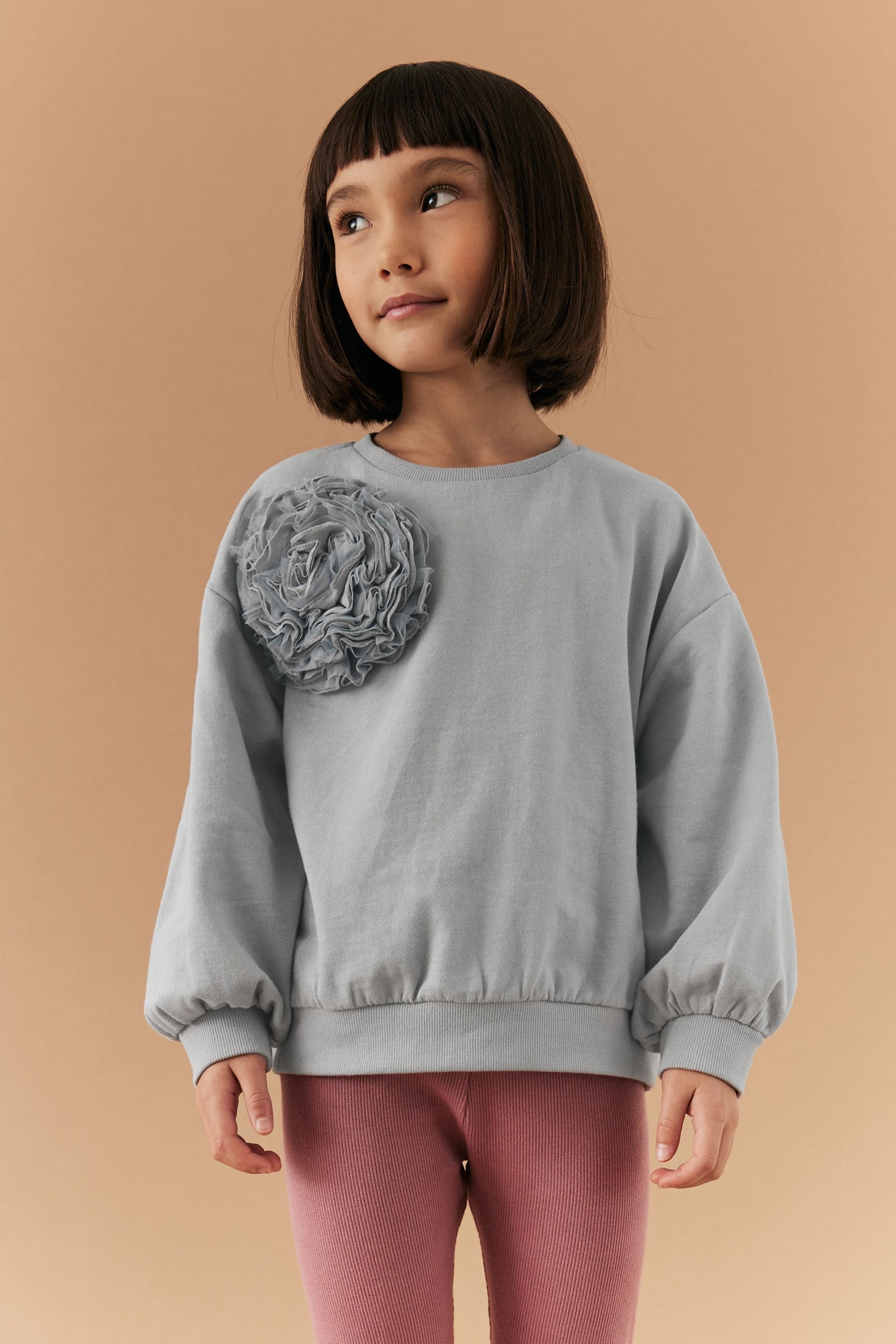 Grey Floral Corsage Crew Sweatshirt (3-16yrs)