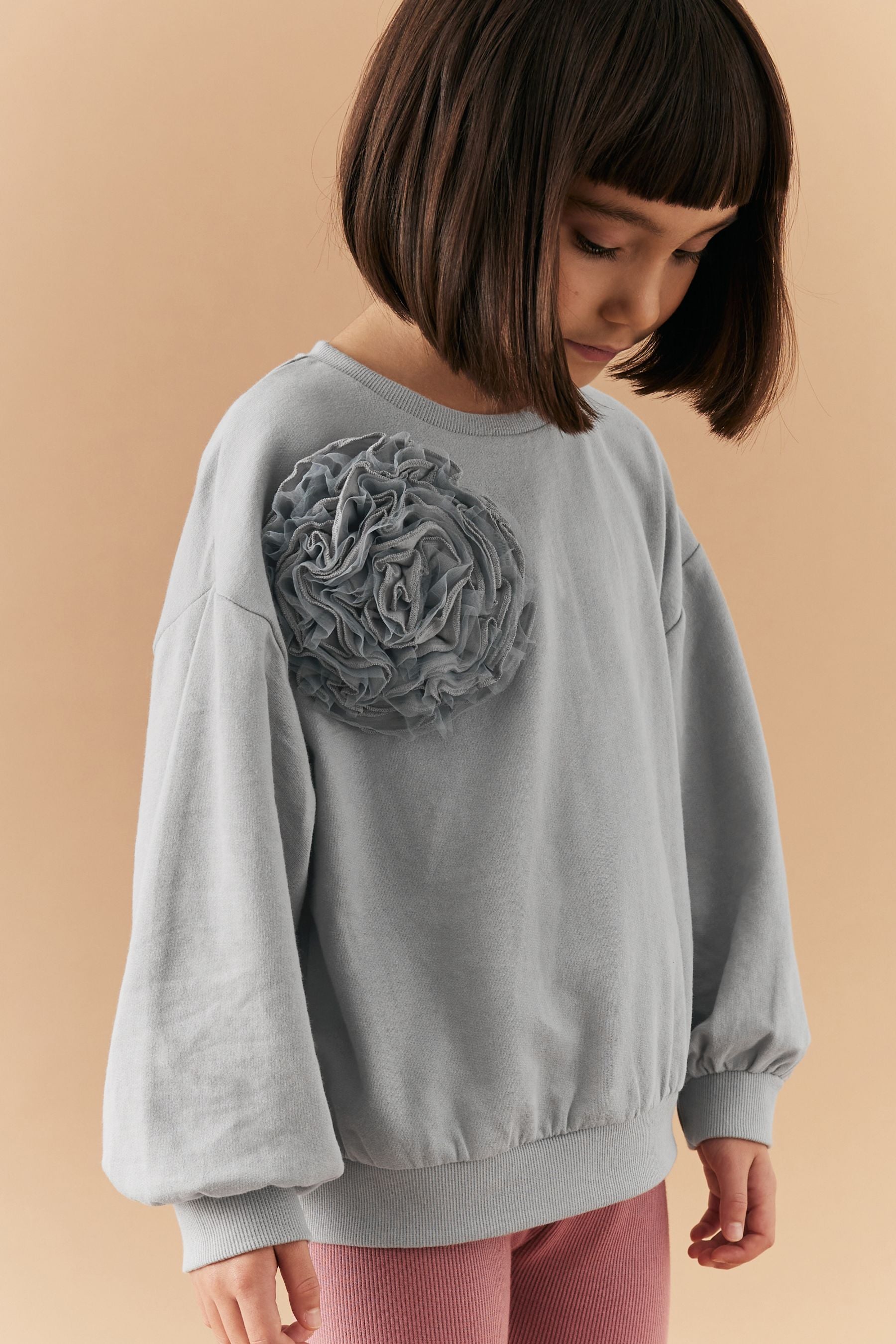 Grey Floral Corsage Crew Sweatshirt (3-16yrs)