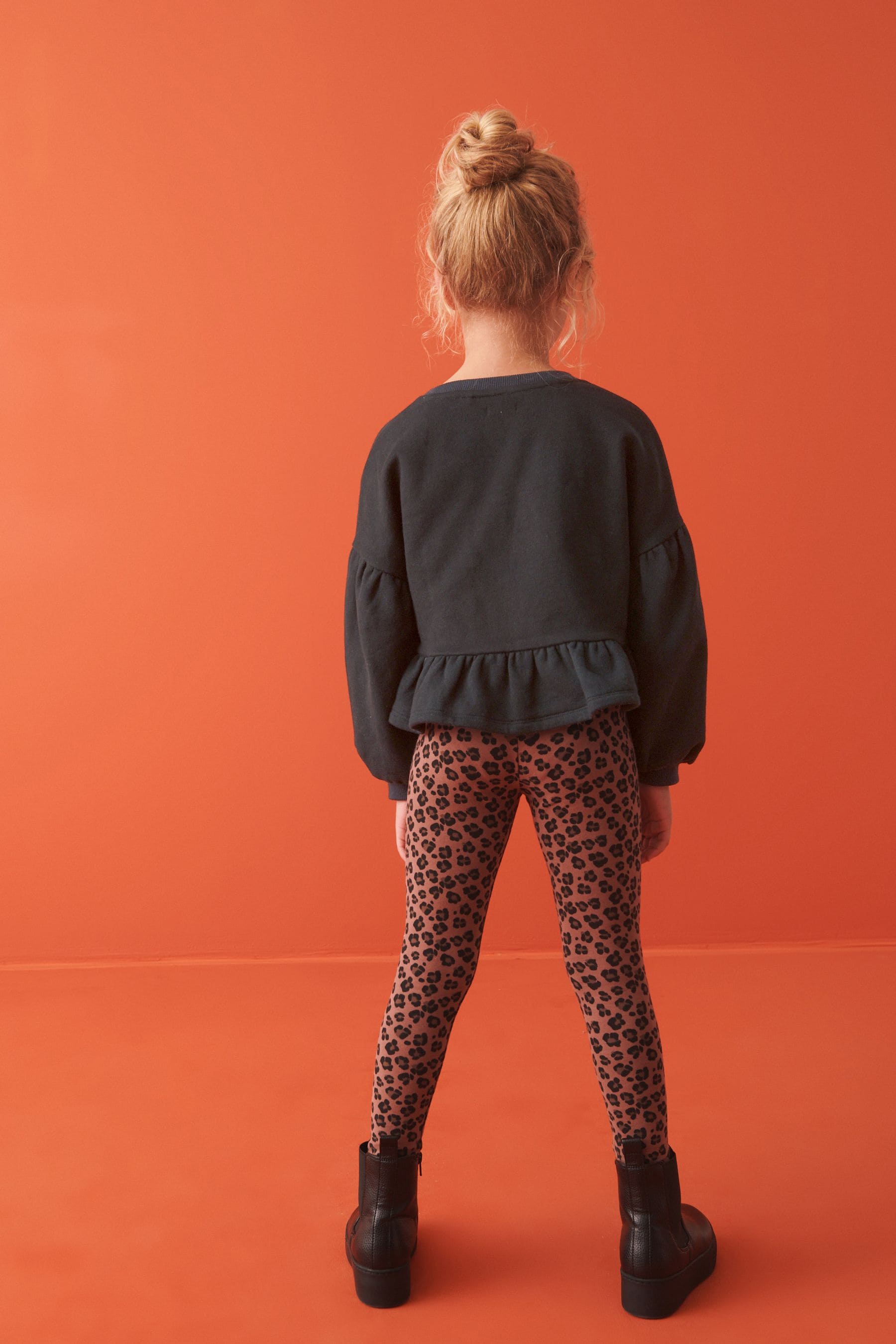 Animal Peplum Crew Sweatshirt And Leggings Set (3-16yrs)