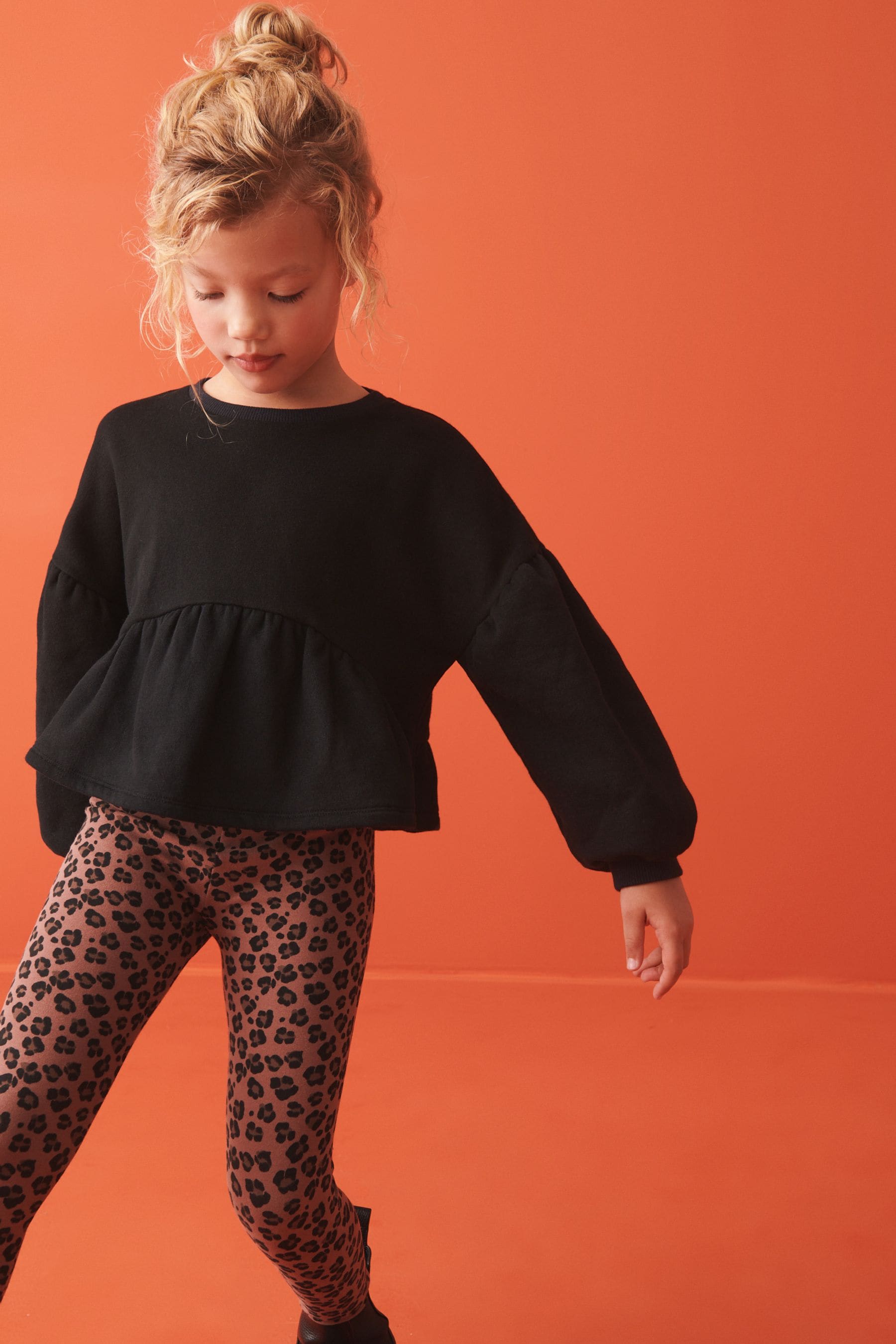 Animal Peplum Crew Sweatshirt And Leggings Set (3-16yrs)