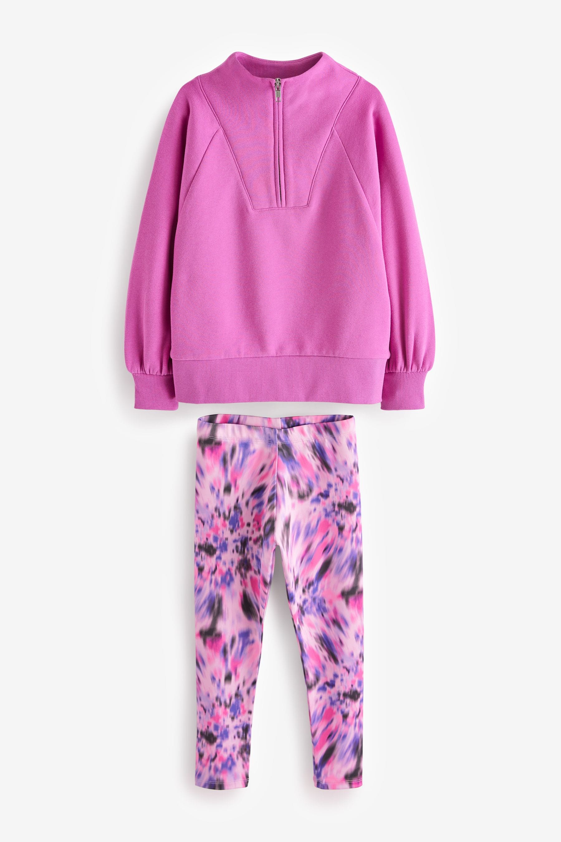 Bright Pink Half Zip Crew Sweatshirt And Leggings Set (3-16yrs)