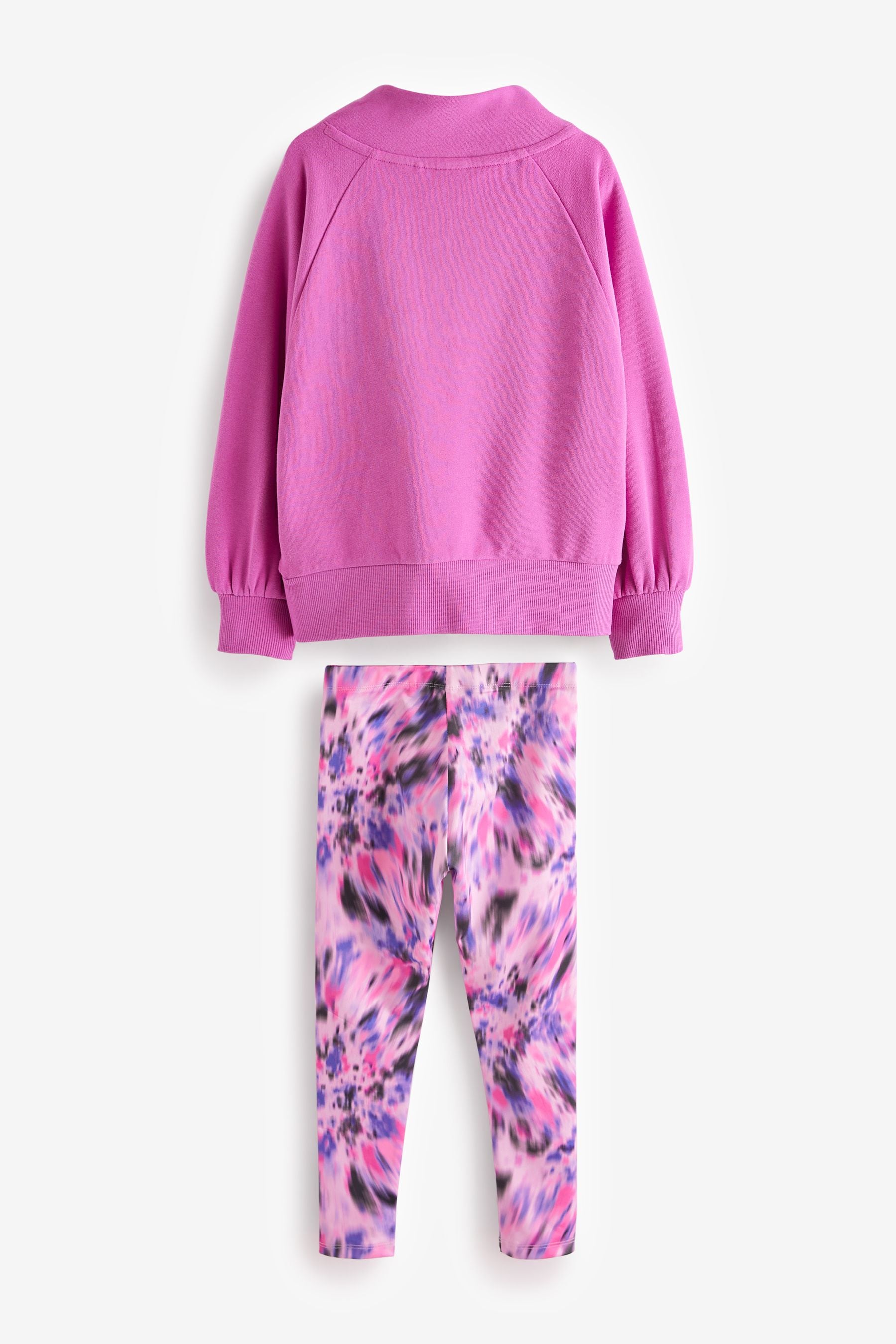 Bright Pink Half Zip Crew Sweatshirt And Leggings Set (3-16yrs)