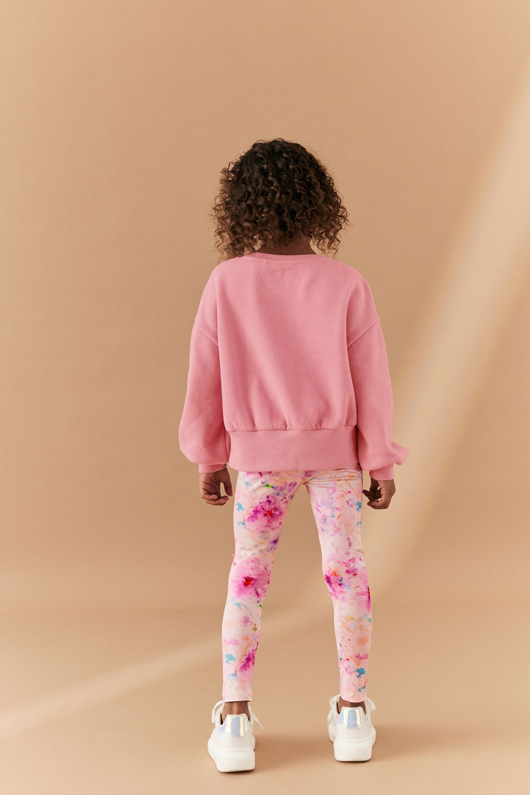 Pink Ruched Sweatshirt And Floral Leggings Set (3-16yrs)