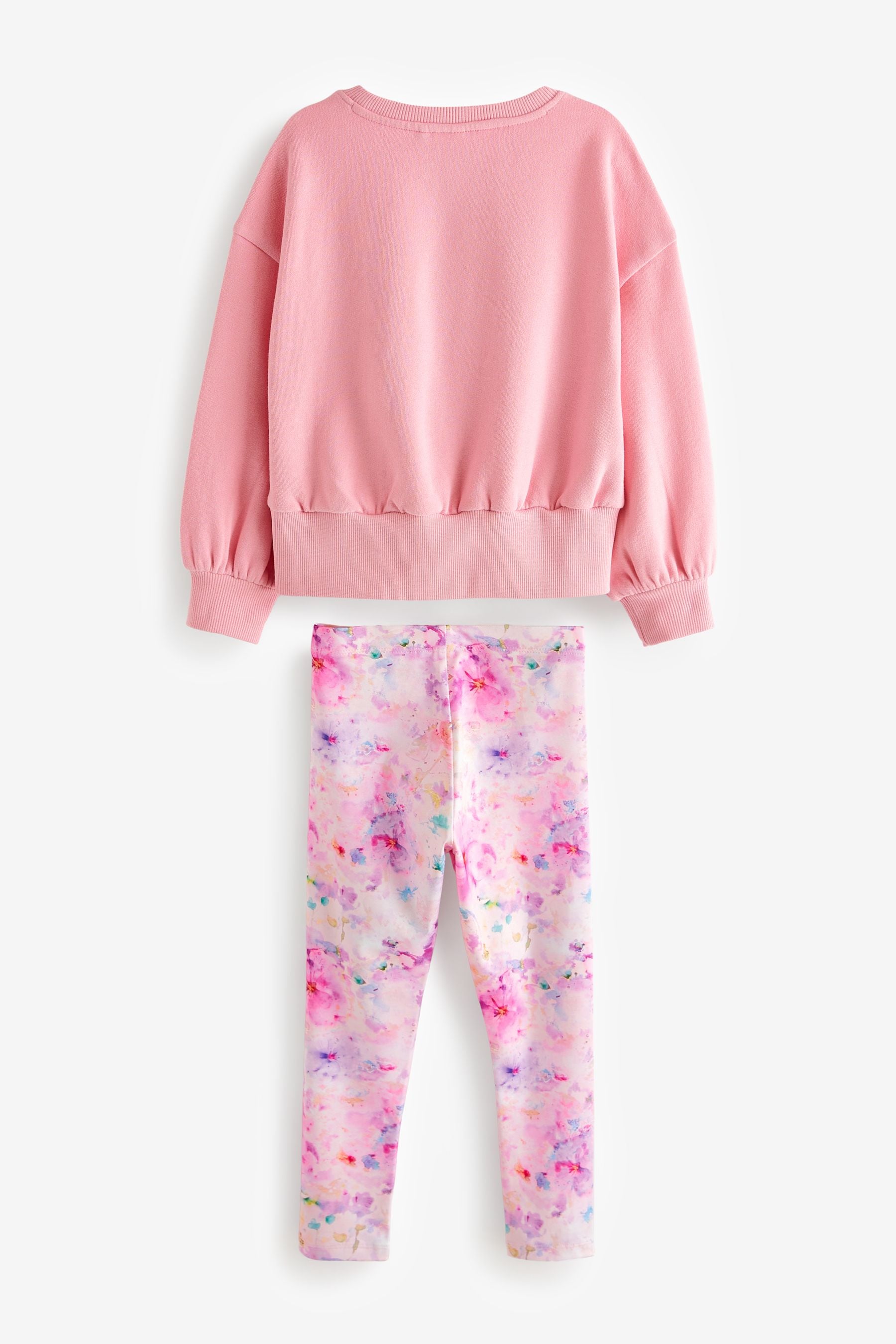 Pink Ruched Sweatshirt And Floral Leggings Set (3-16yrs)