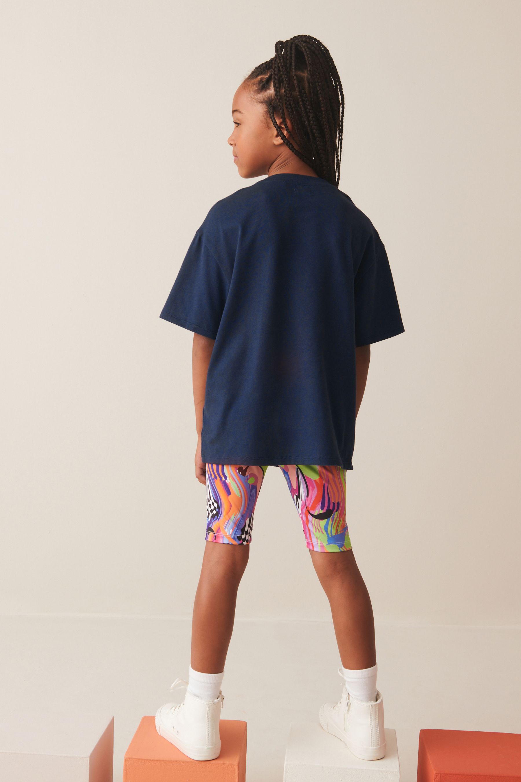 Navy Blue Shapes T-Shirt And Cycling Shorts Set (3-16yrs)