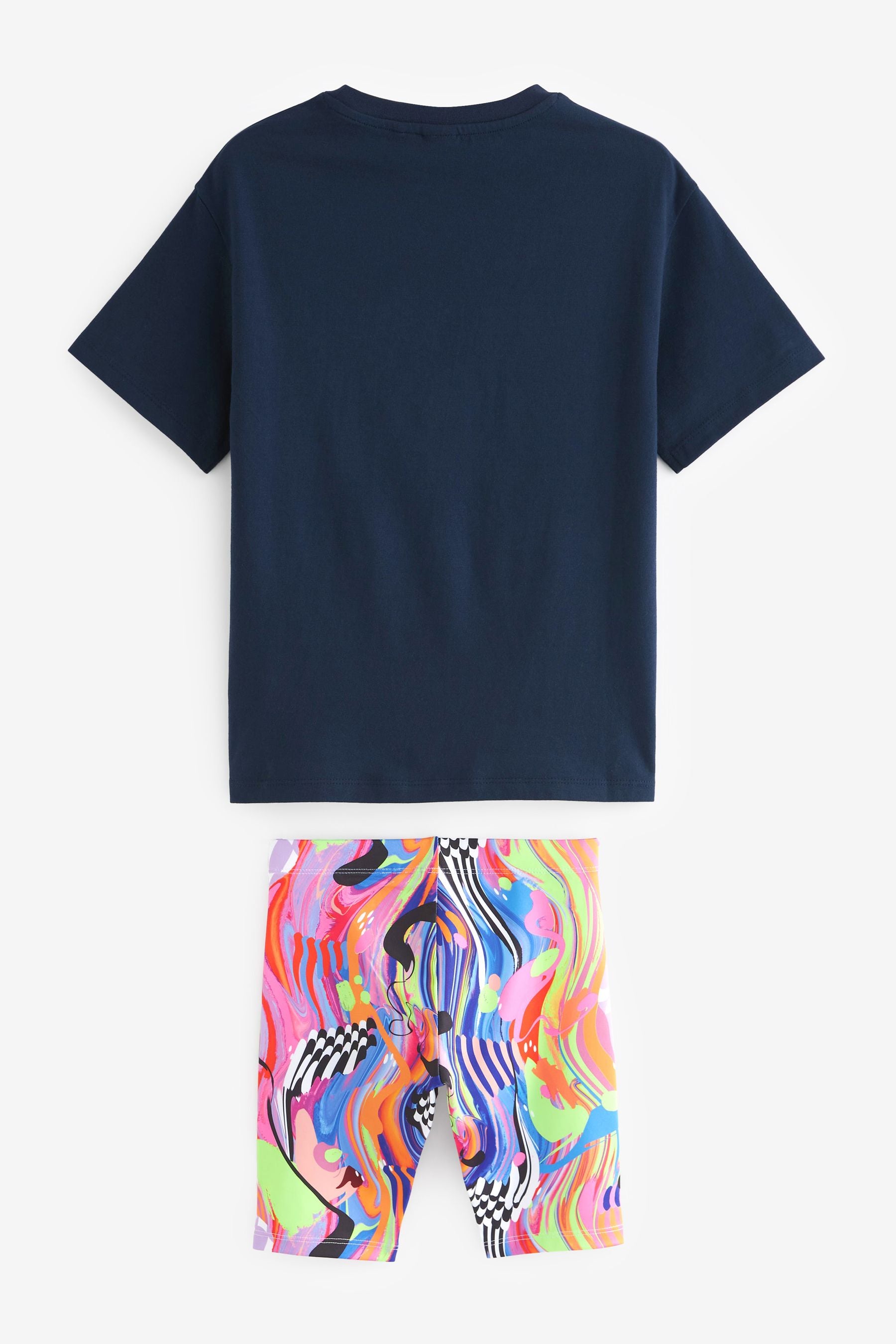 Navy Blue Shapes T-Shirt And Cycling Shorts Set (3-16yrs)