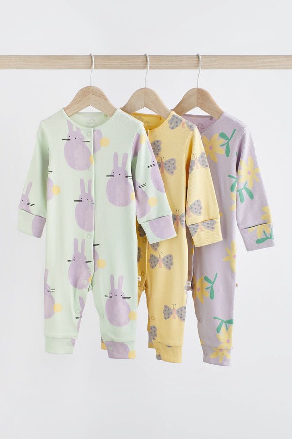 Green/Yellow/Lilac Baby Printed Footless Sleepsuits 3 Pack (0mths-3yrs)