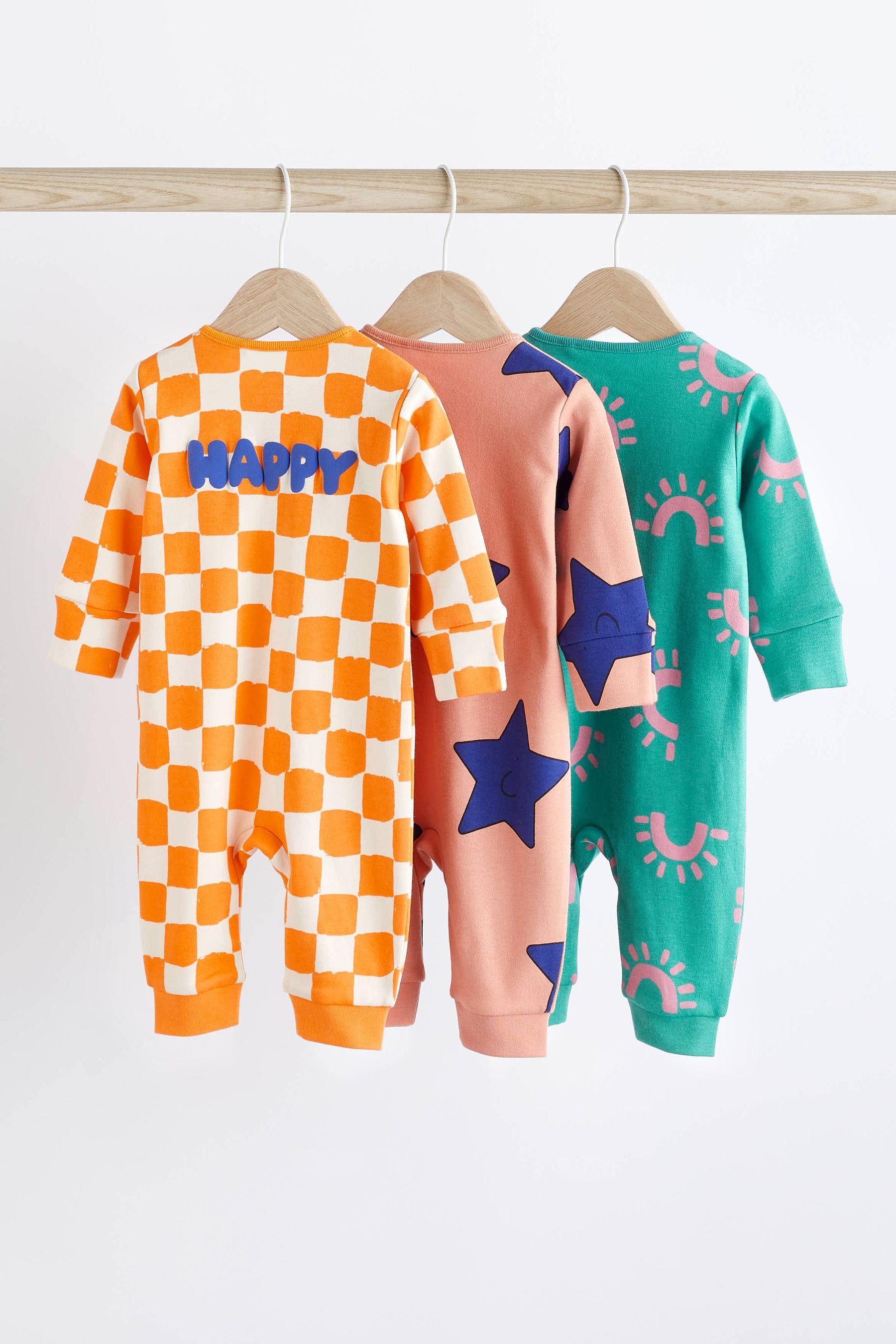 Multi Baby Footless Sleepsuit With Zip 3 Pack (0-3yrs)