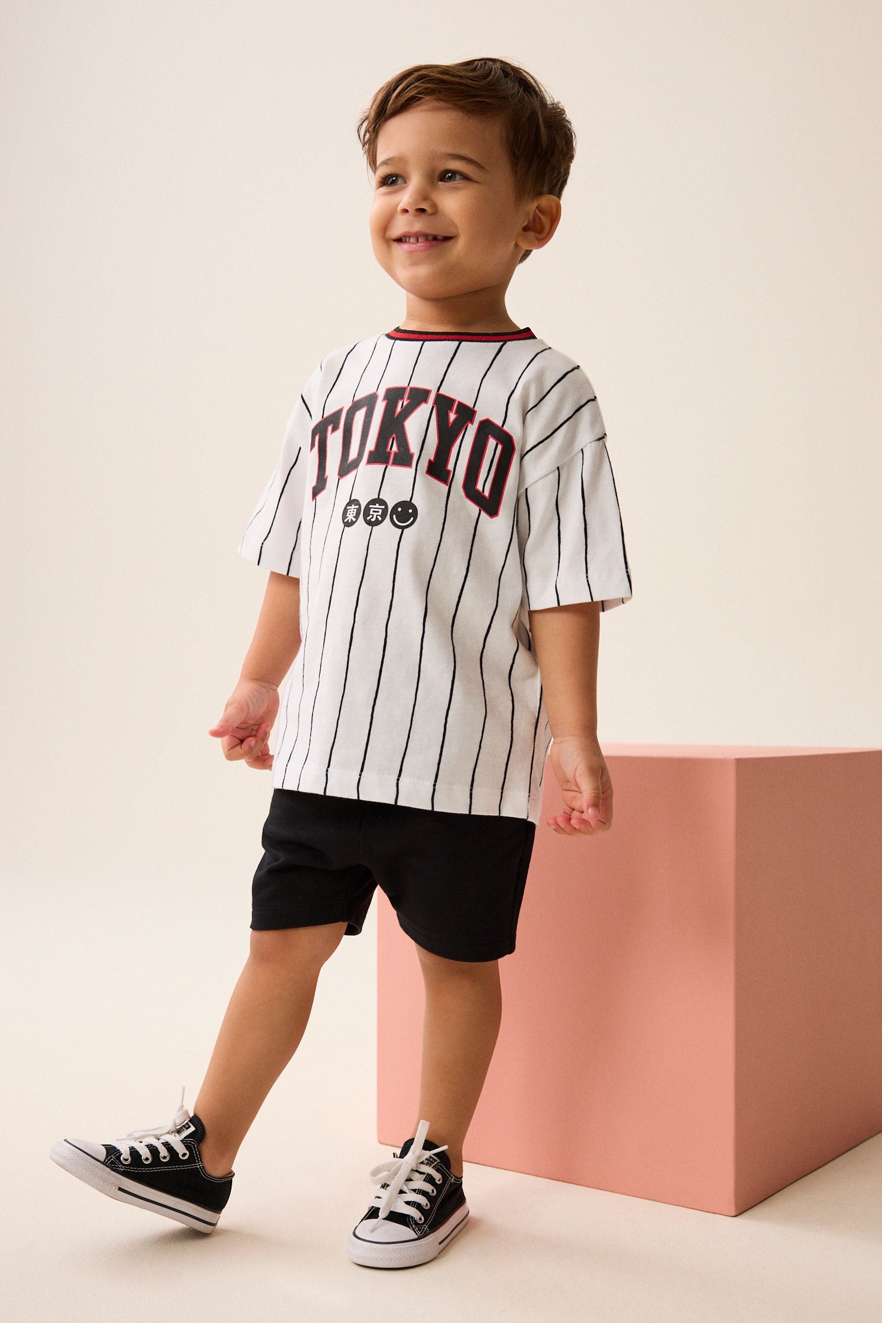 White 100% Cotton Short Sleeve Varsity T-Shirt (3mths-7yrs)