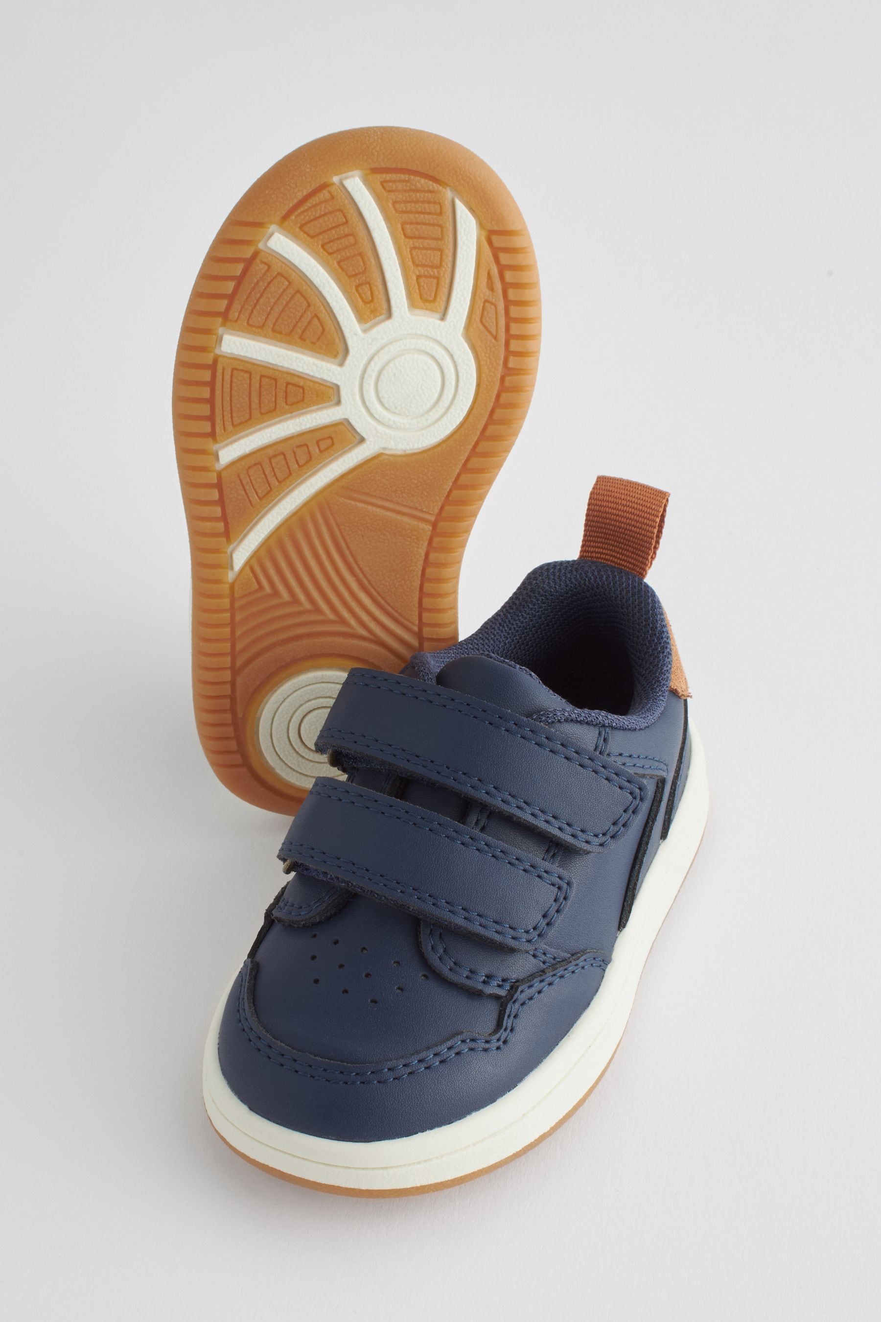 Navy Baby Touch Fastening Leather First Walker Shoes