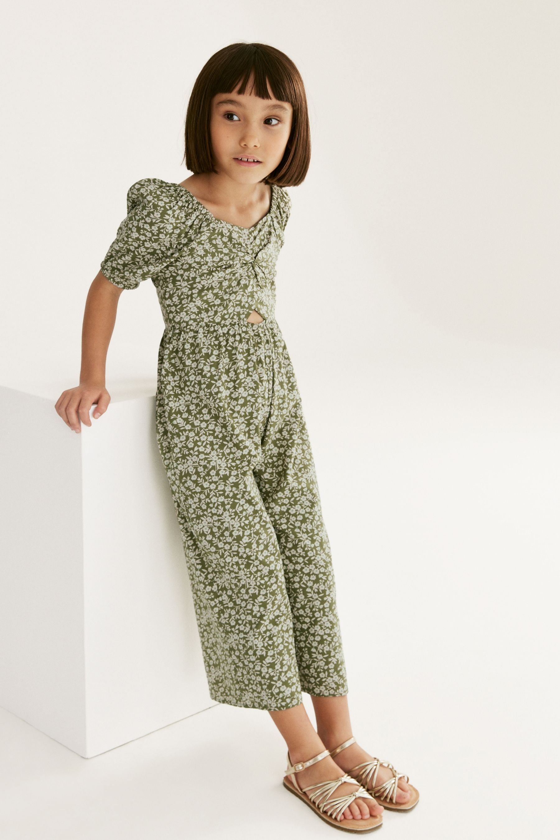 Olive Green Printed Jumpsuit (3-16yrs)