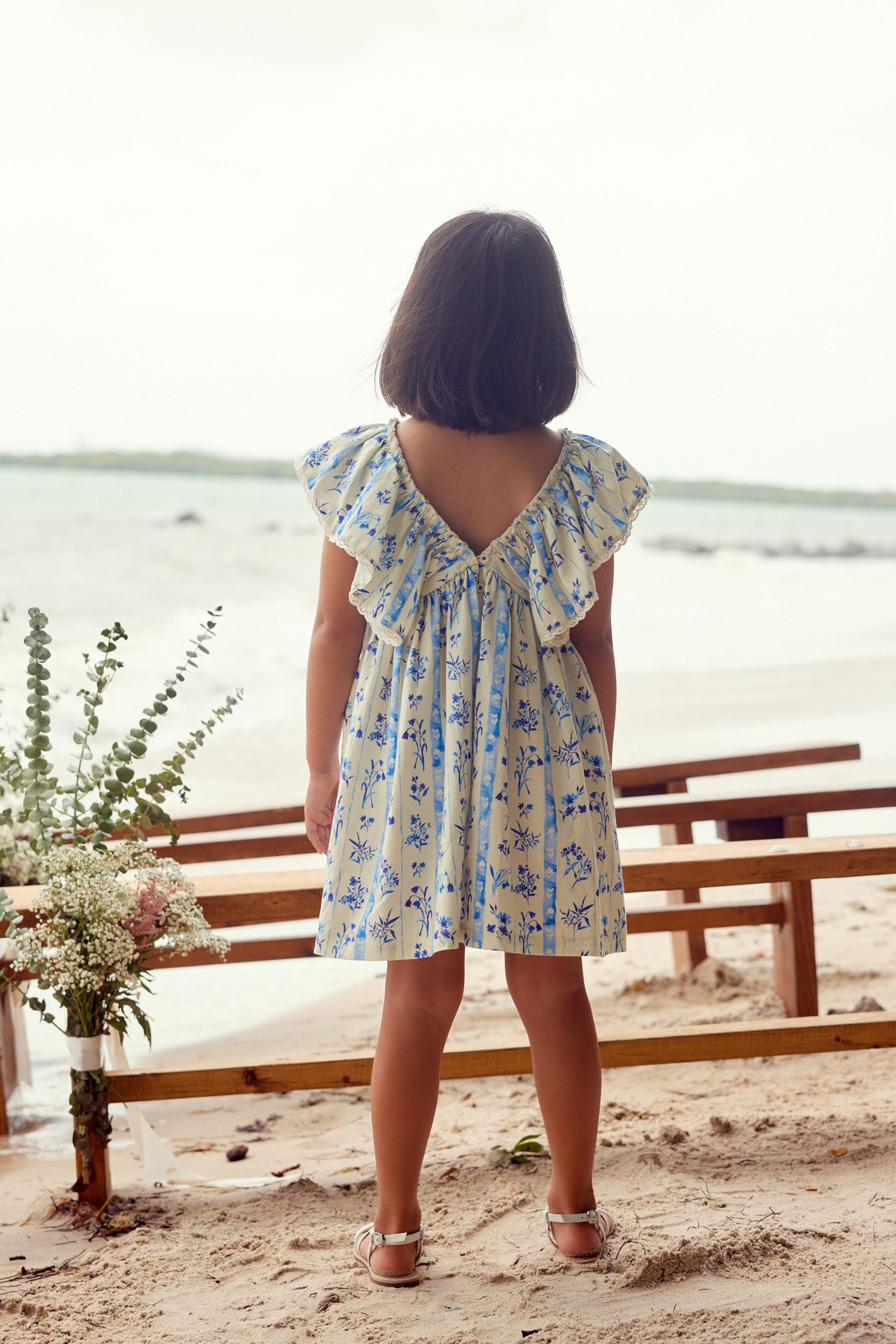 Blue Floral Printed Ruffle Dress (3-16yrs)