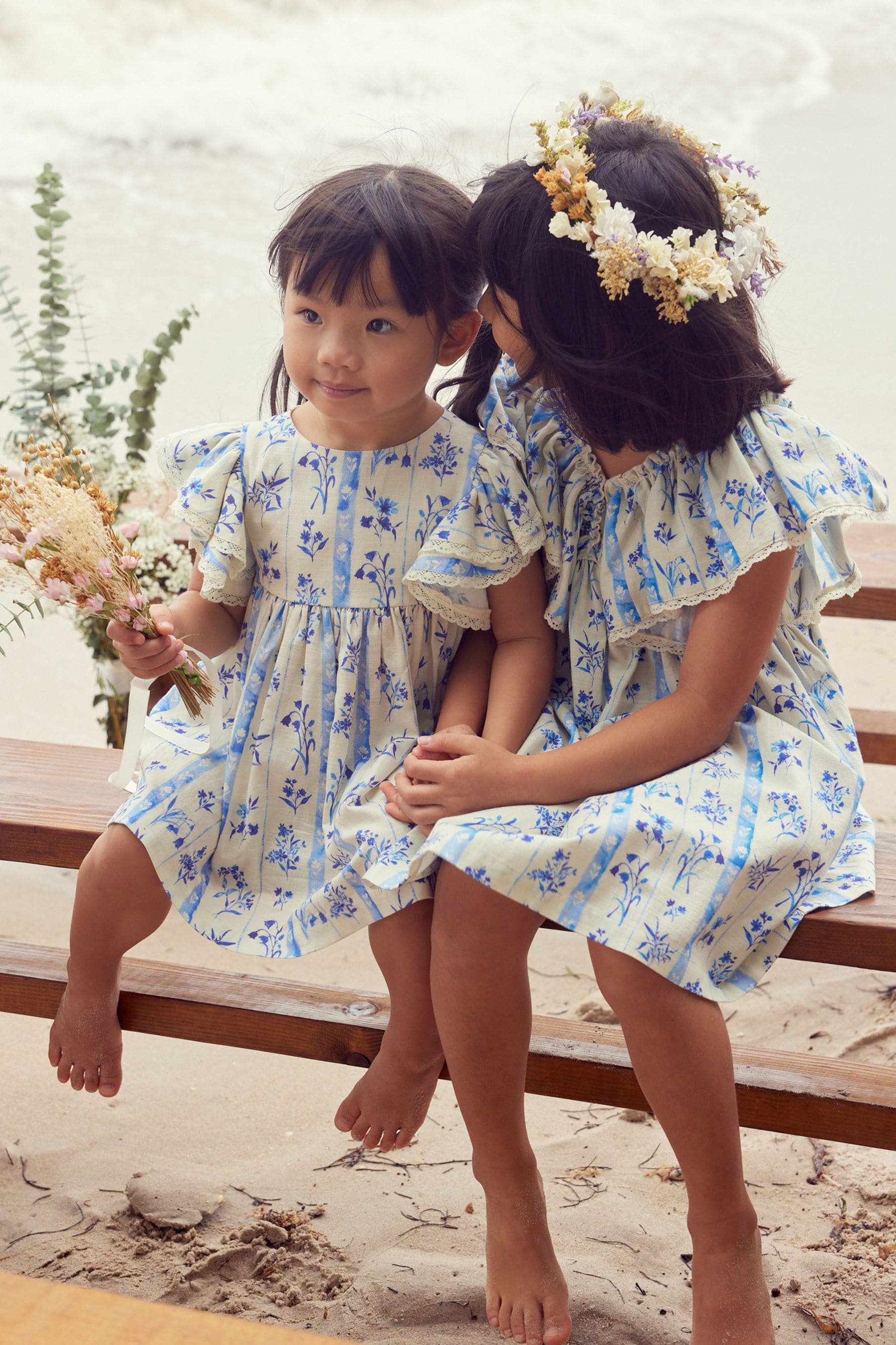 Blue Floral Printed Ruffle Dress (3-16yrs)