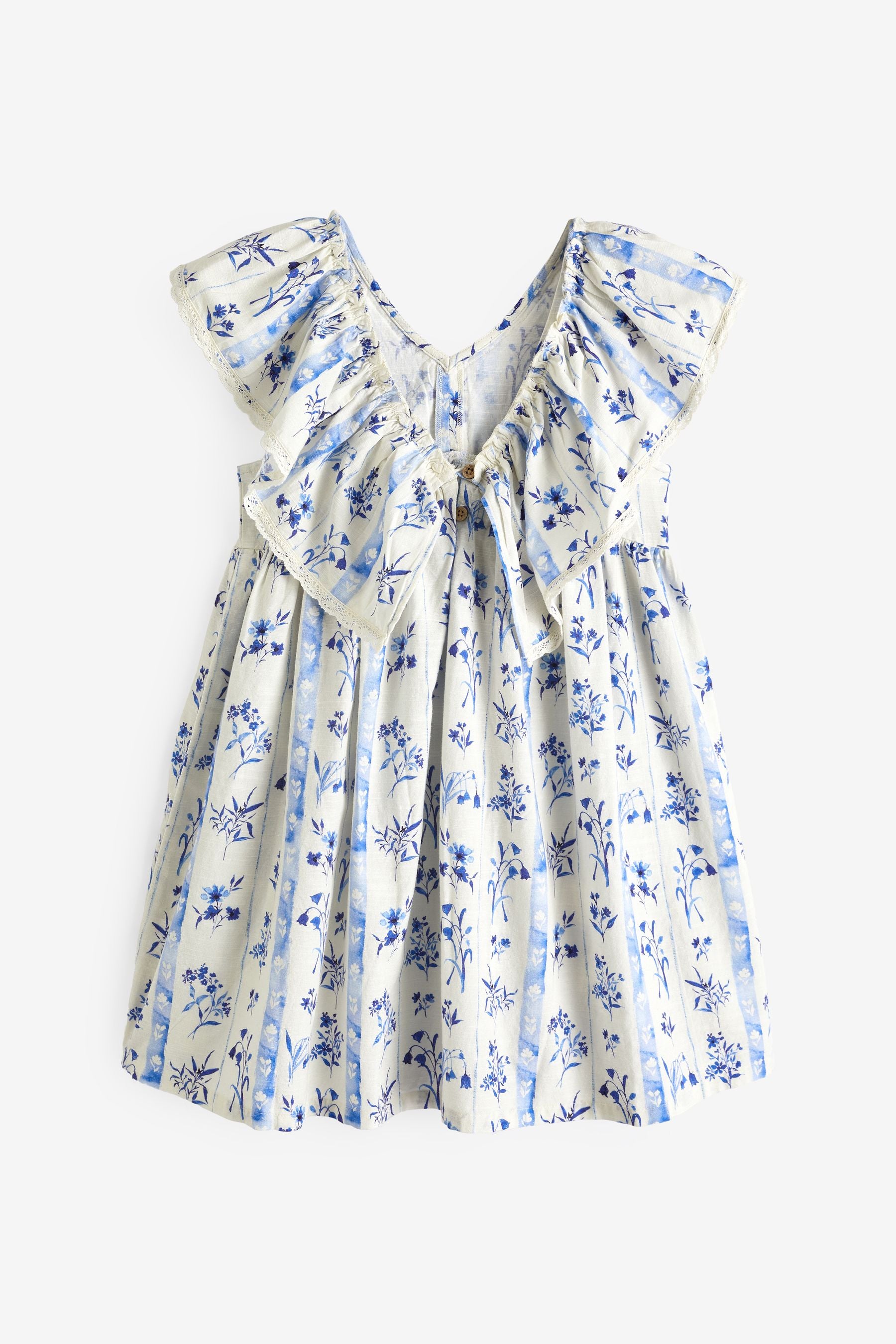 Blue Floral Printed Ruffle Dress (3-16yrs)