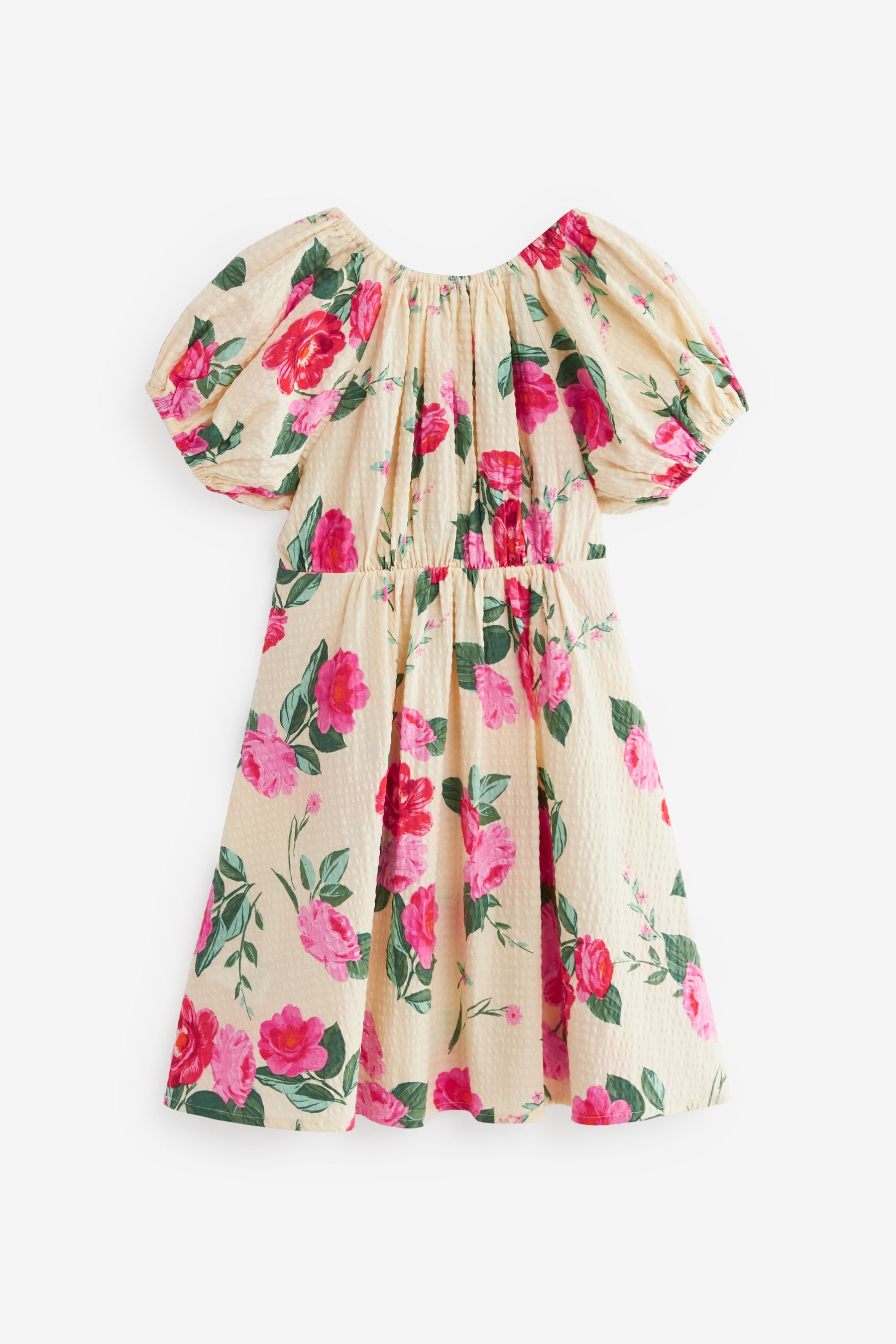 Pink Floral Puff Sleeve Dress (3-16yrs)