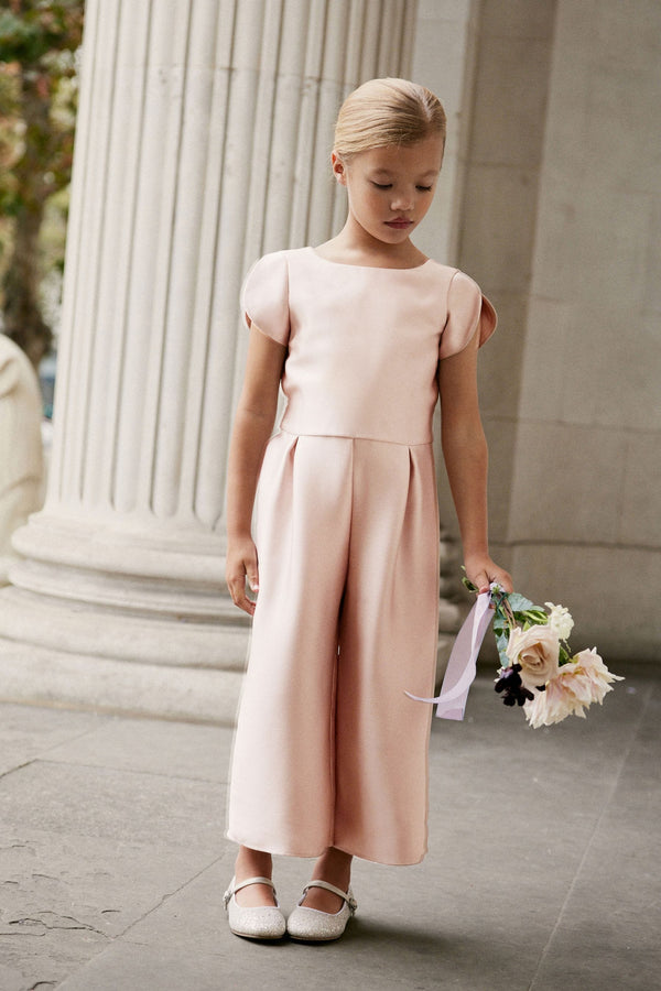 Pink Satin Bridesmaid Jumpsuit (3-16yrs)