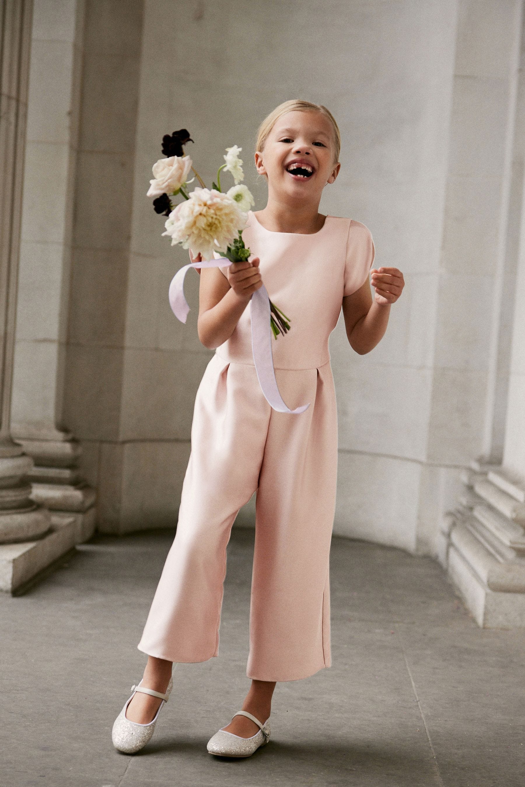 Pink Satin Bridesmaid Jumpsuit (3-16yrs)