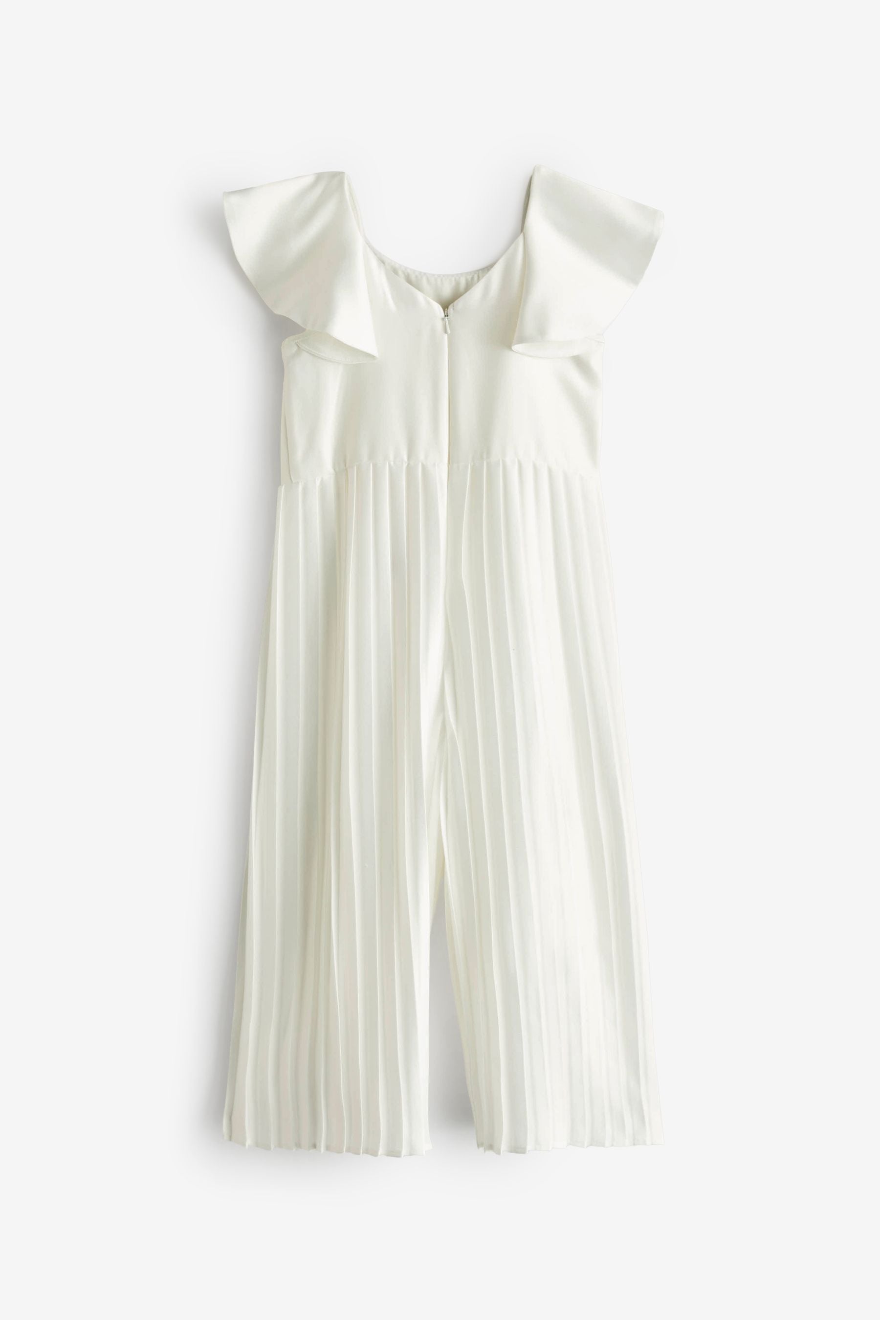 Ivory White Pleated Satin Jumpsuit (3-16yrs)