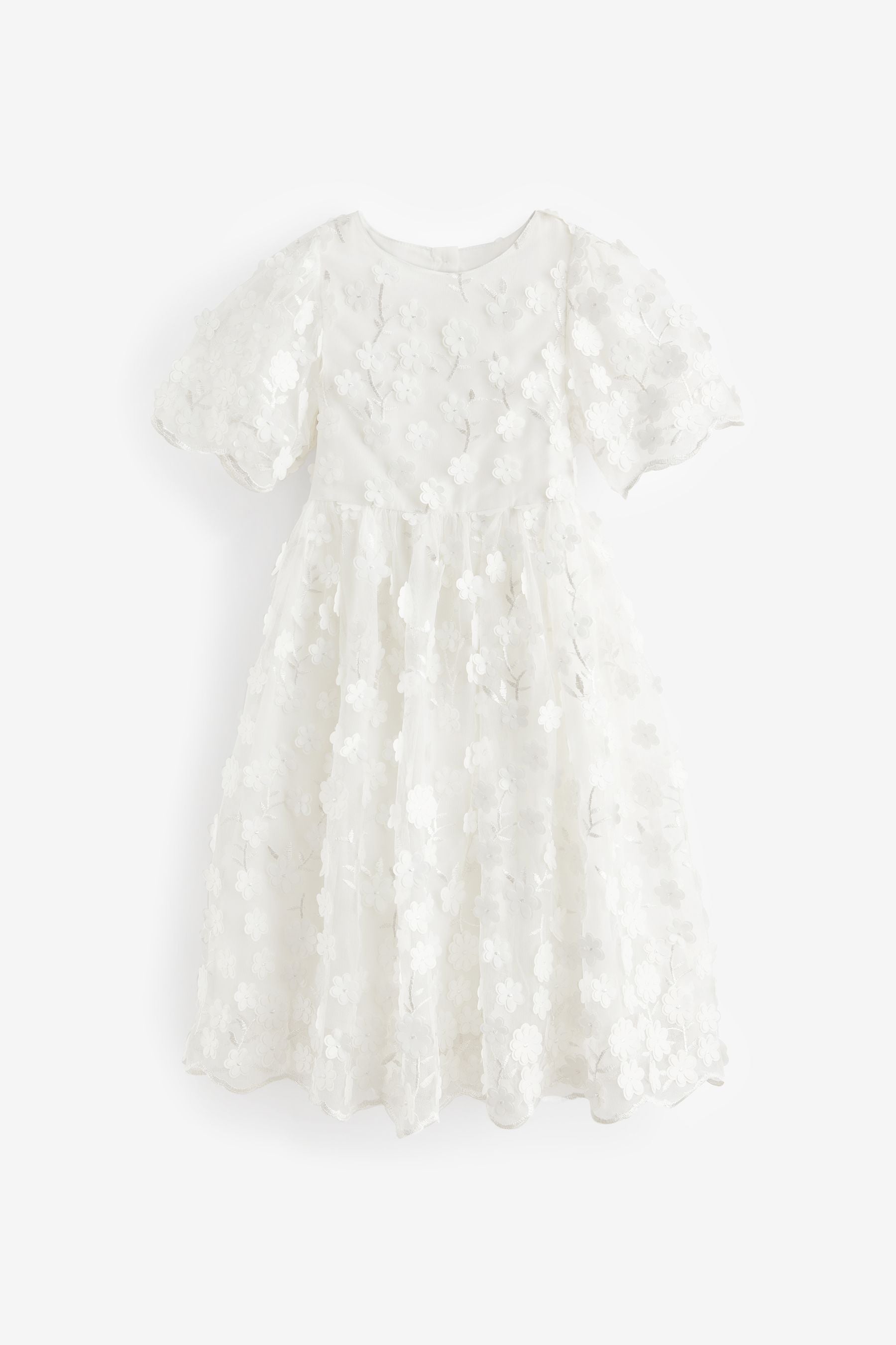 White 3D Flower Occasion Dress (3-10yrs)