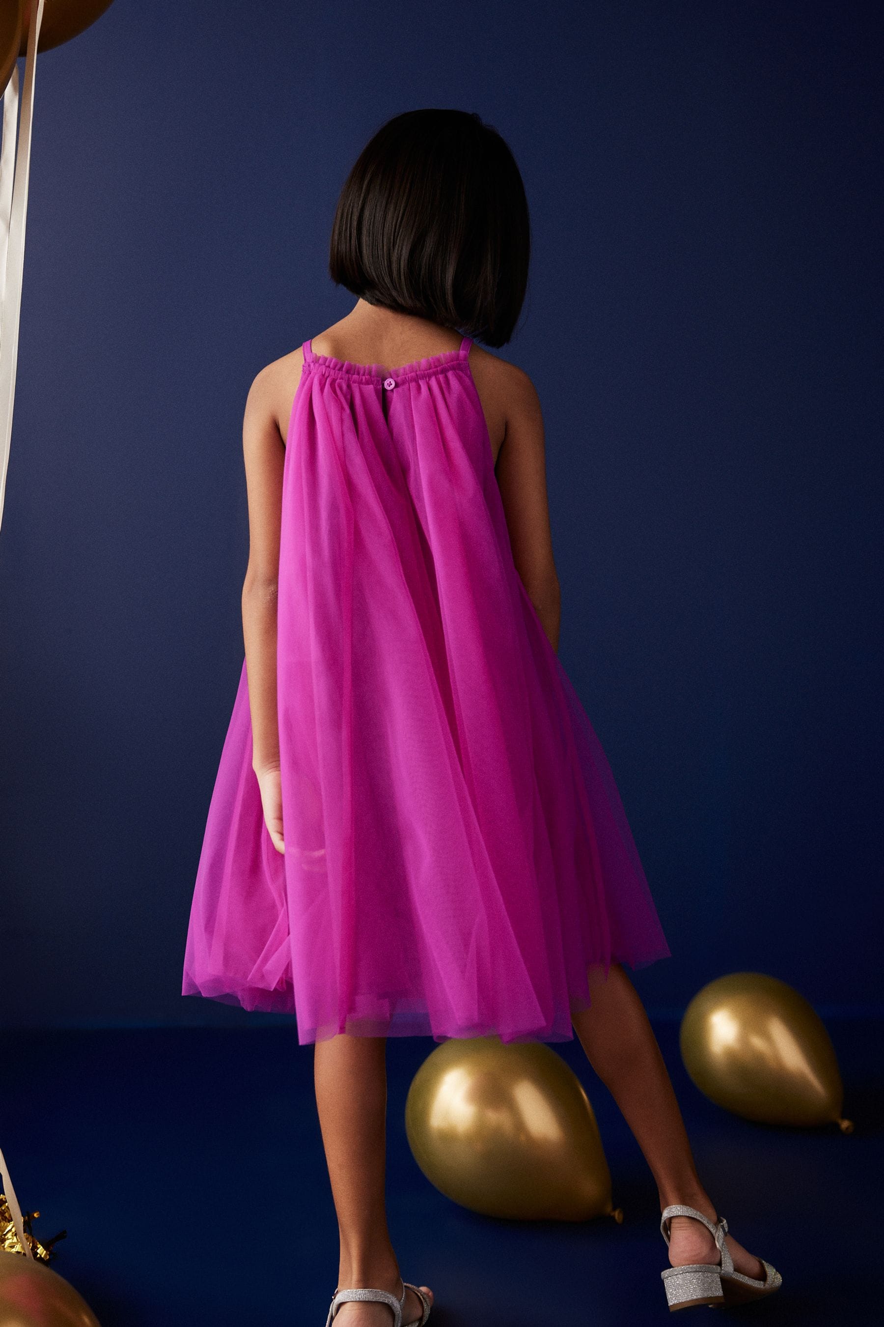 Magenta Pink Corsage Mesh Dress (3-16yrs)