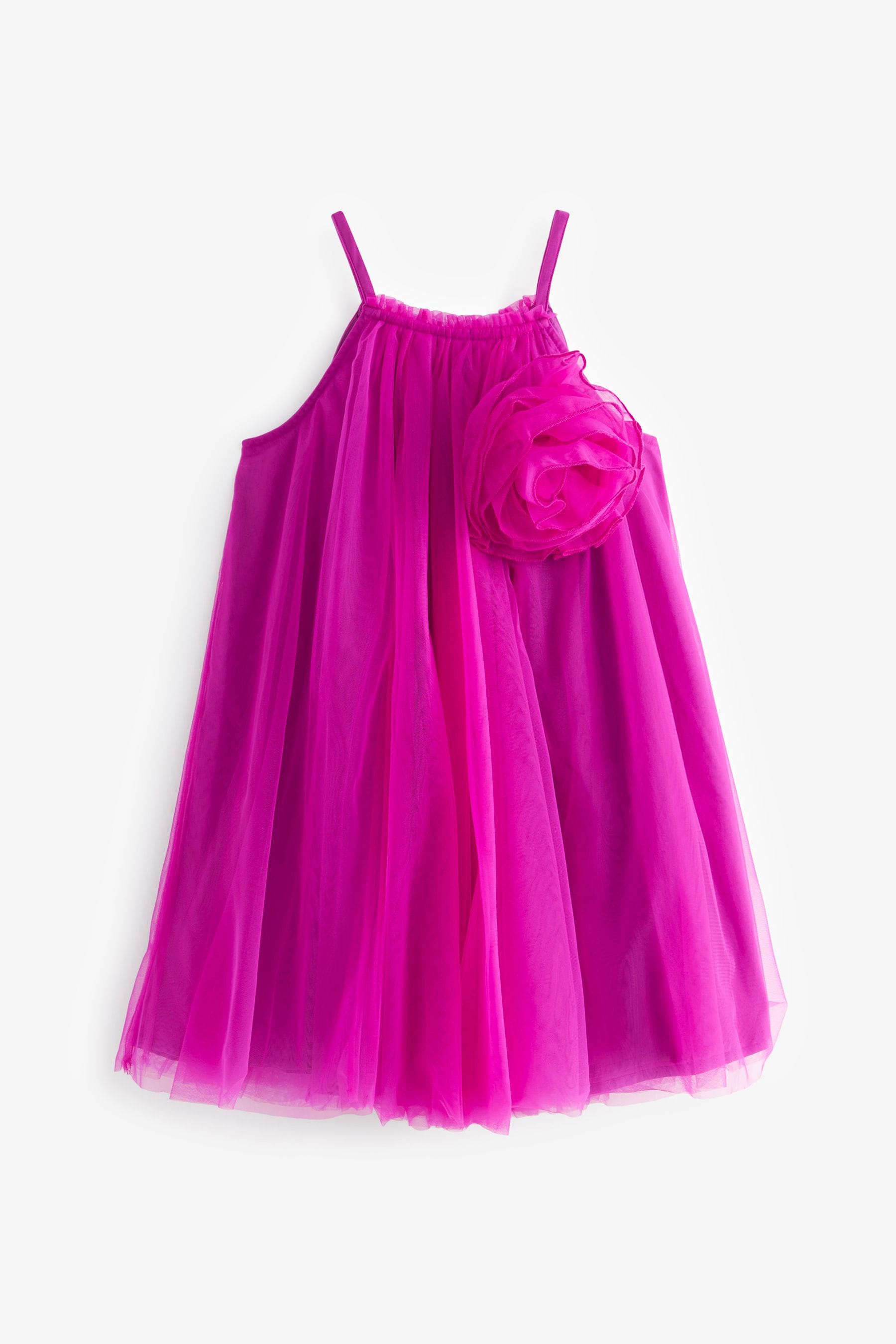 Magenta Pink Corsage Mesh Dress (3-16yrs)