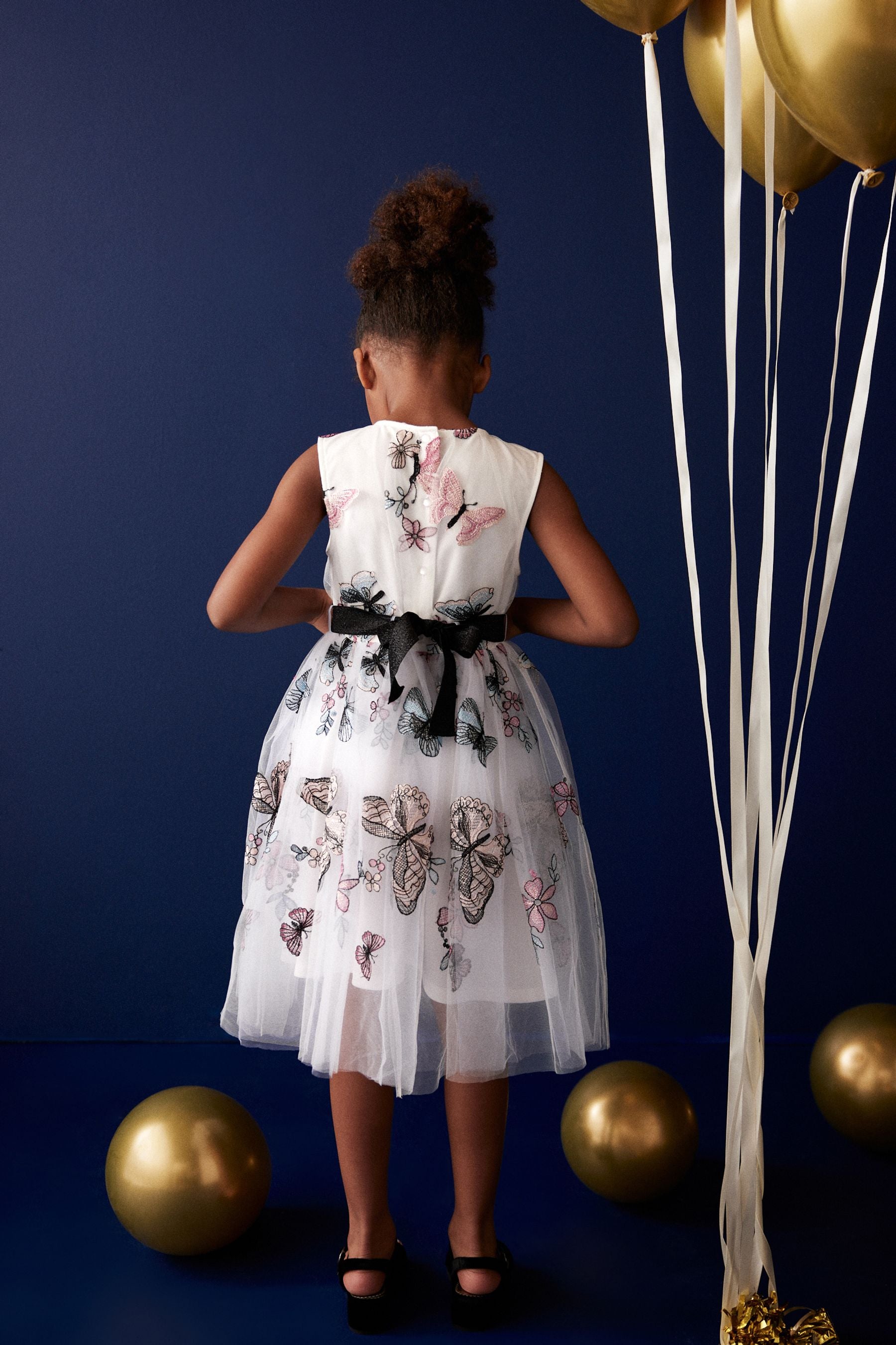 Butterfly Embroidered Mesh Tie Back Party Dress (3-16yrs)